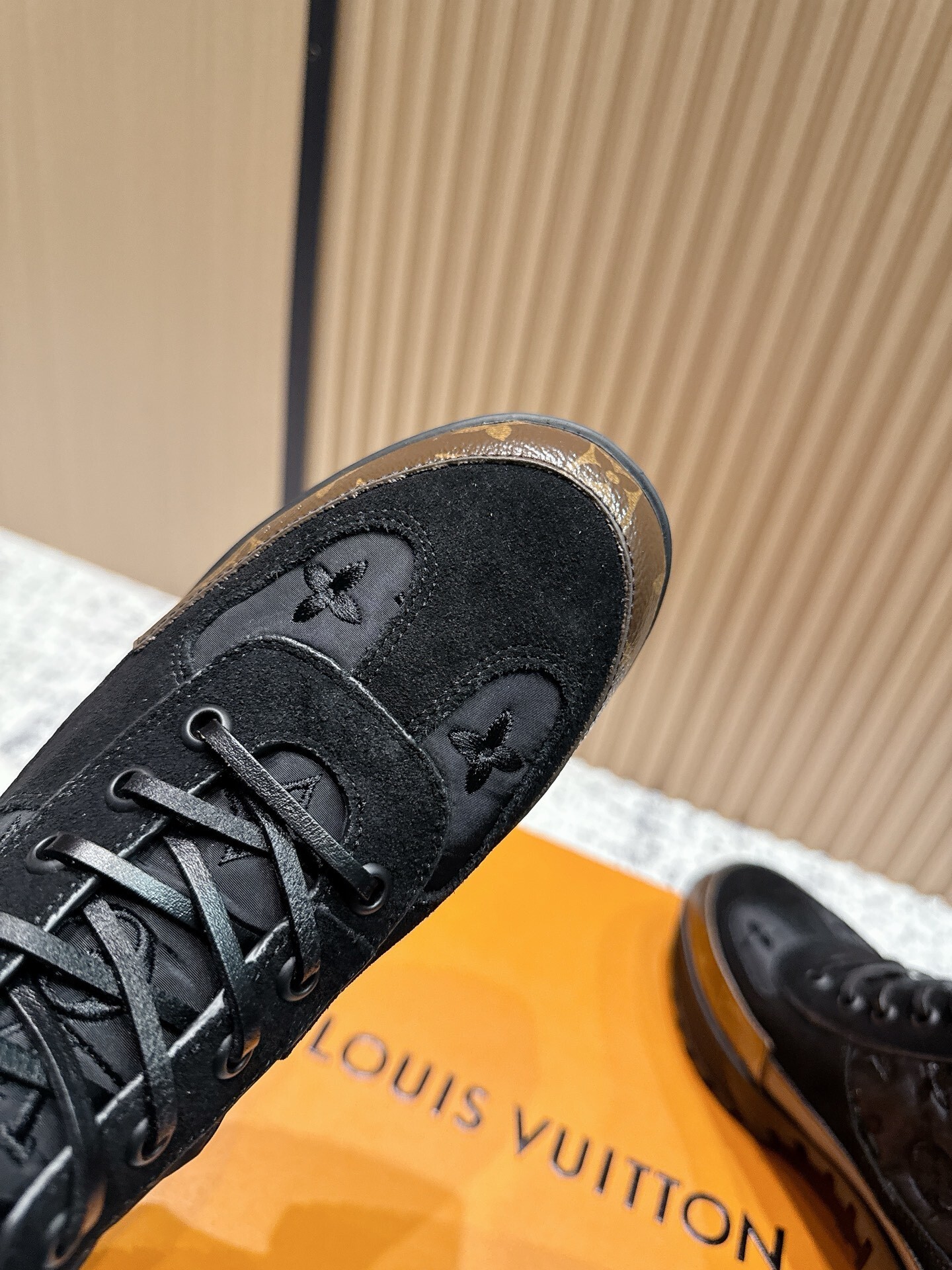 Luxury Black Suede Platform Desert Boots with Monogram Trim