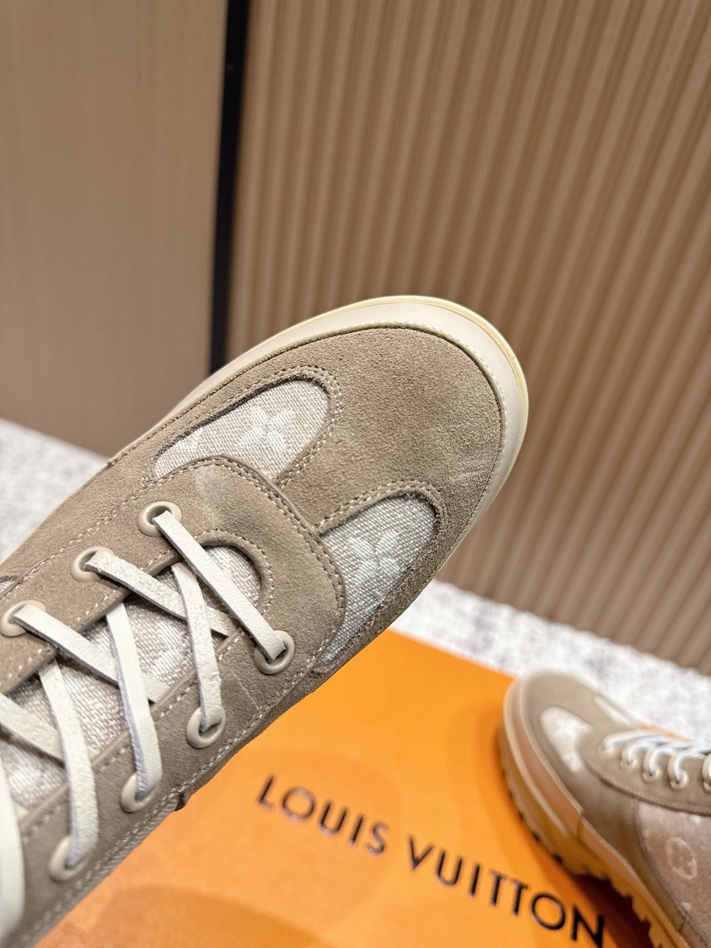 Louis Vuitton Women's Monogram Canvas Beige Suede Heel Boots