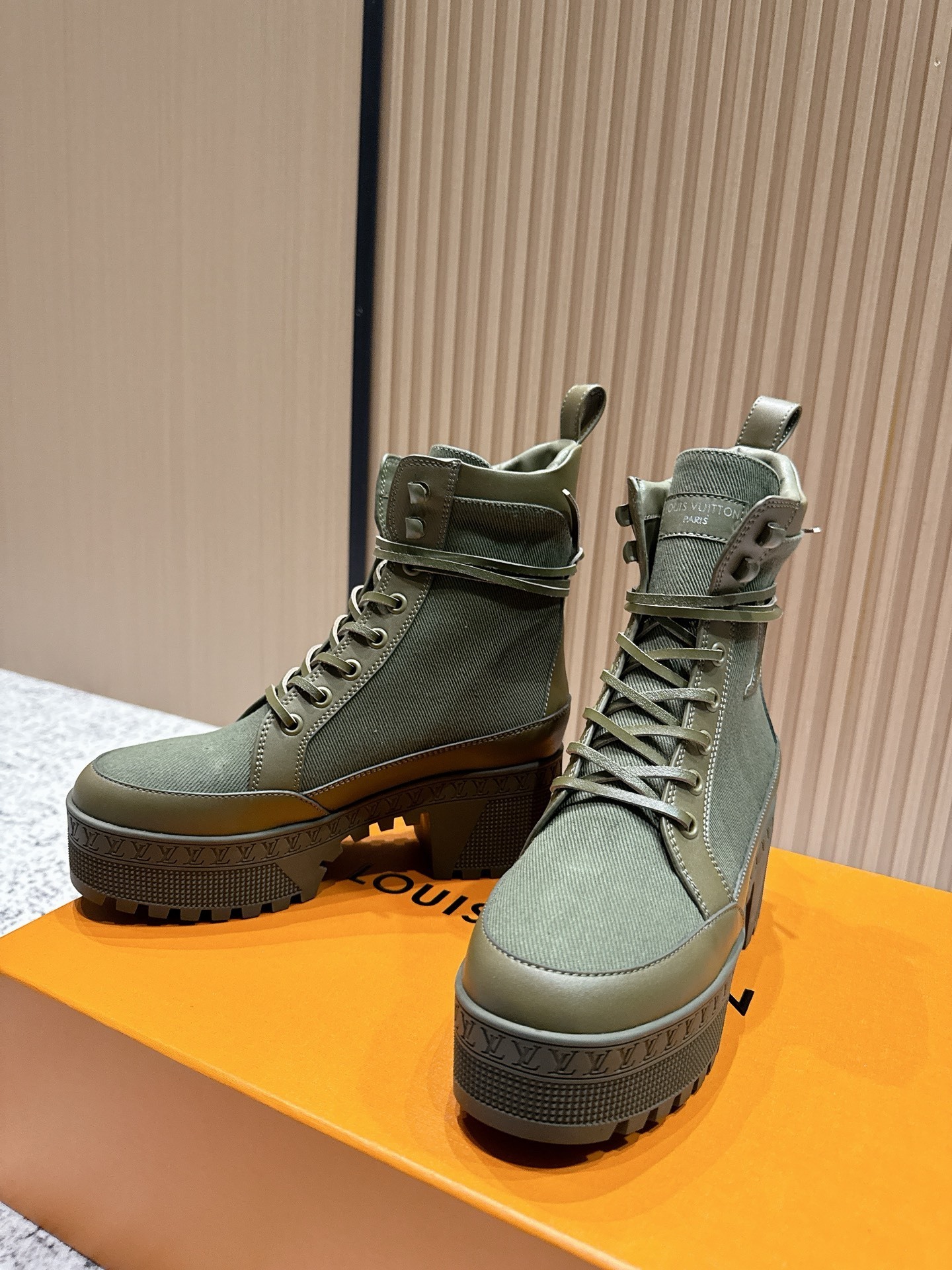 Louis Vuitton Olive Green Canvas Combat Boots - Luxury Platform Boots