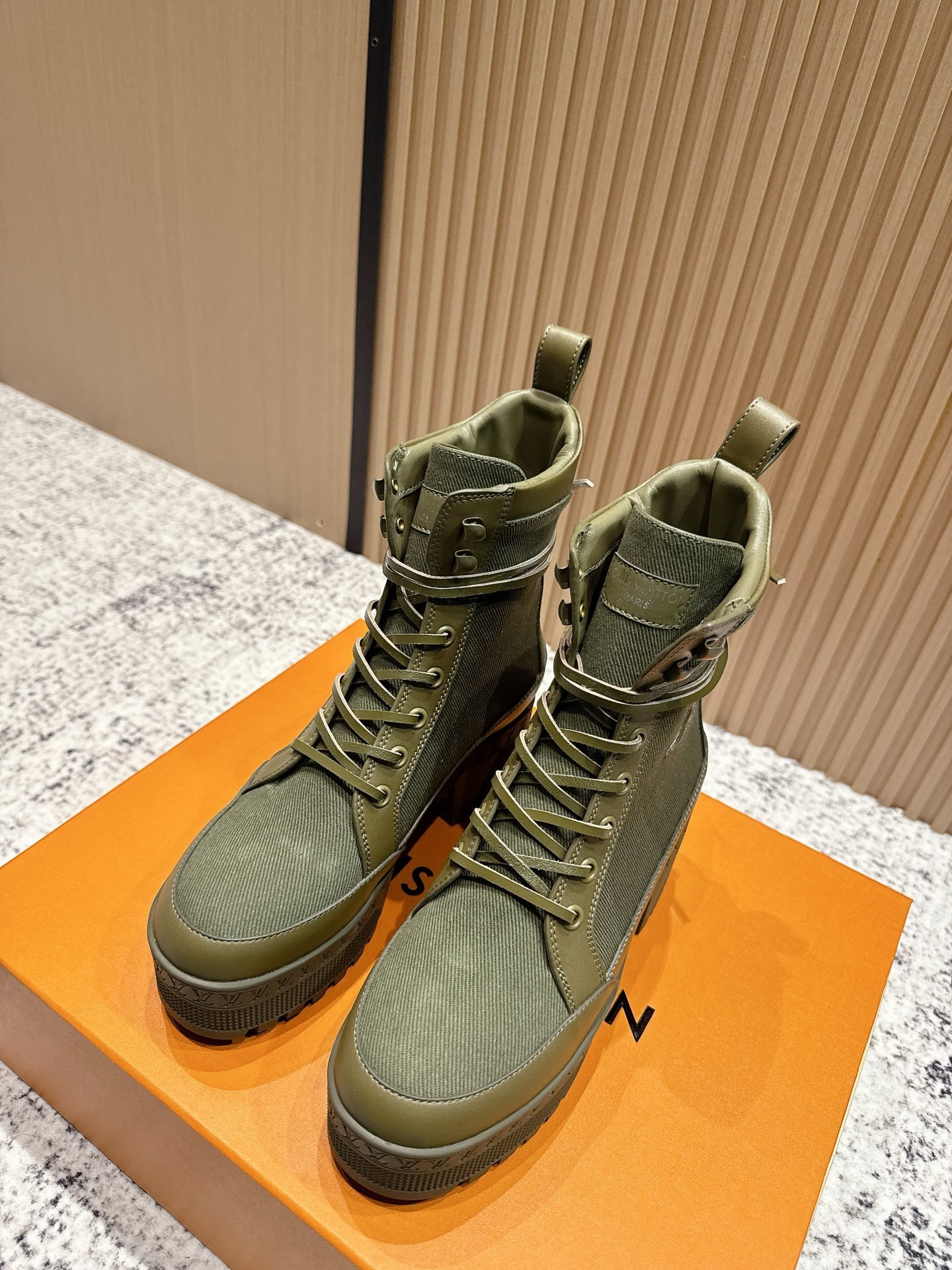 Louis Vuitton Olive Green Canvas Combat Boots – Luxury Platform Boots