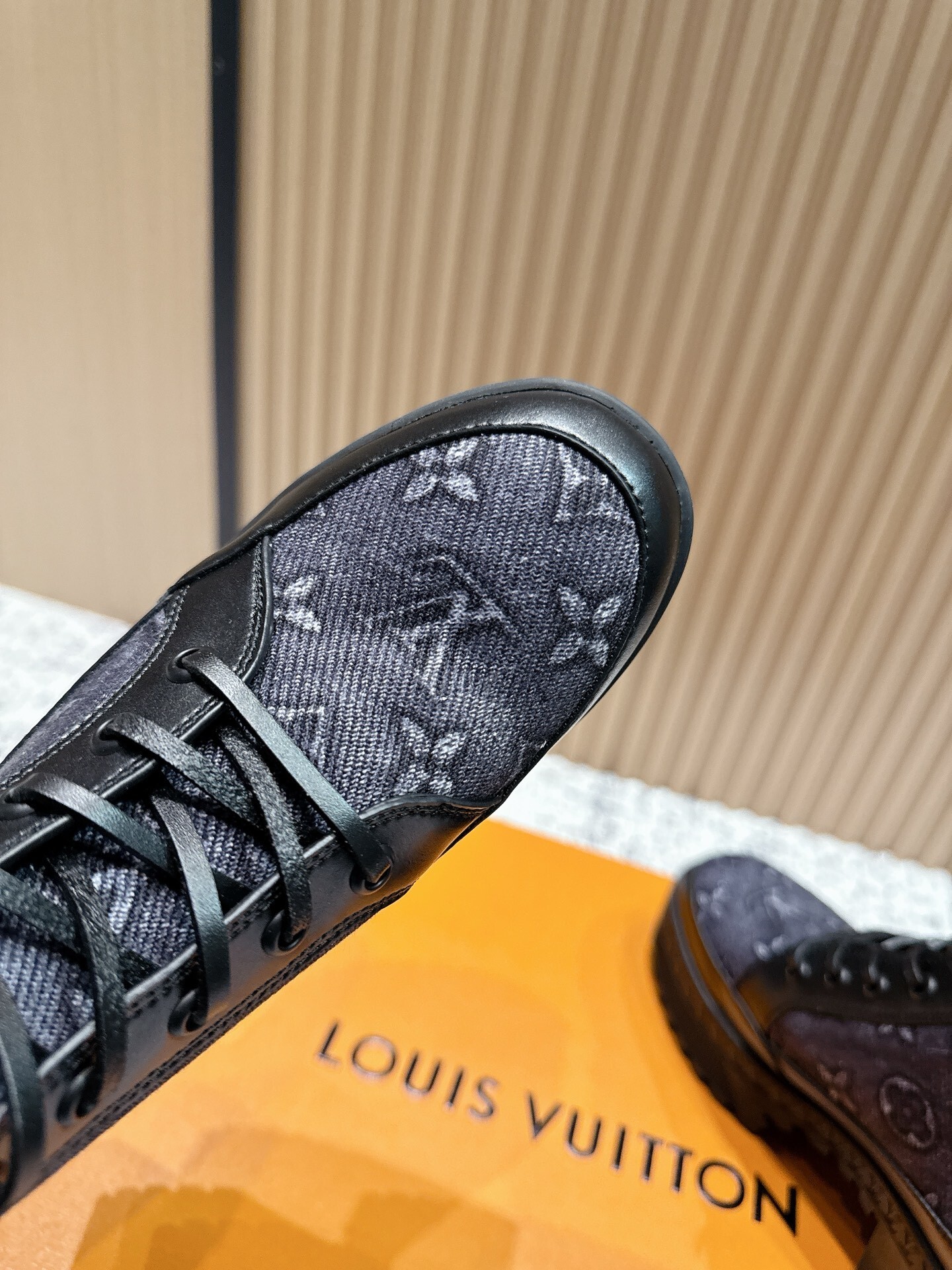 Louis Vuitton Monogram Denim High Heel Platform Combat Boots