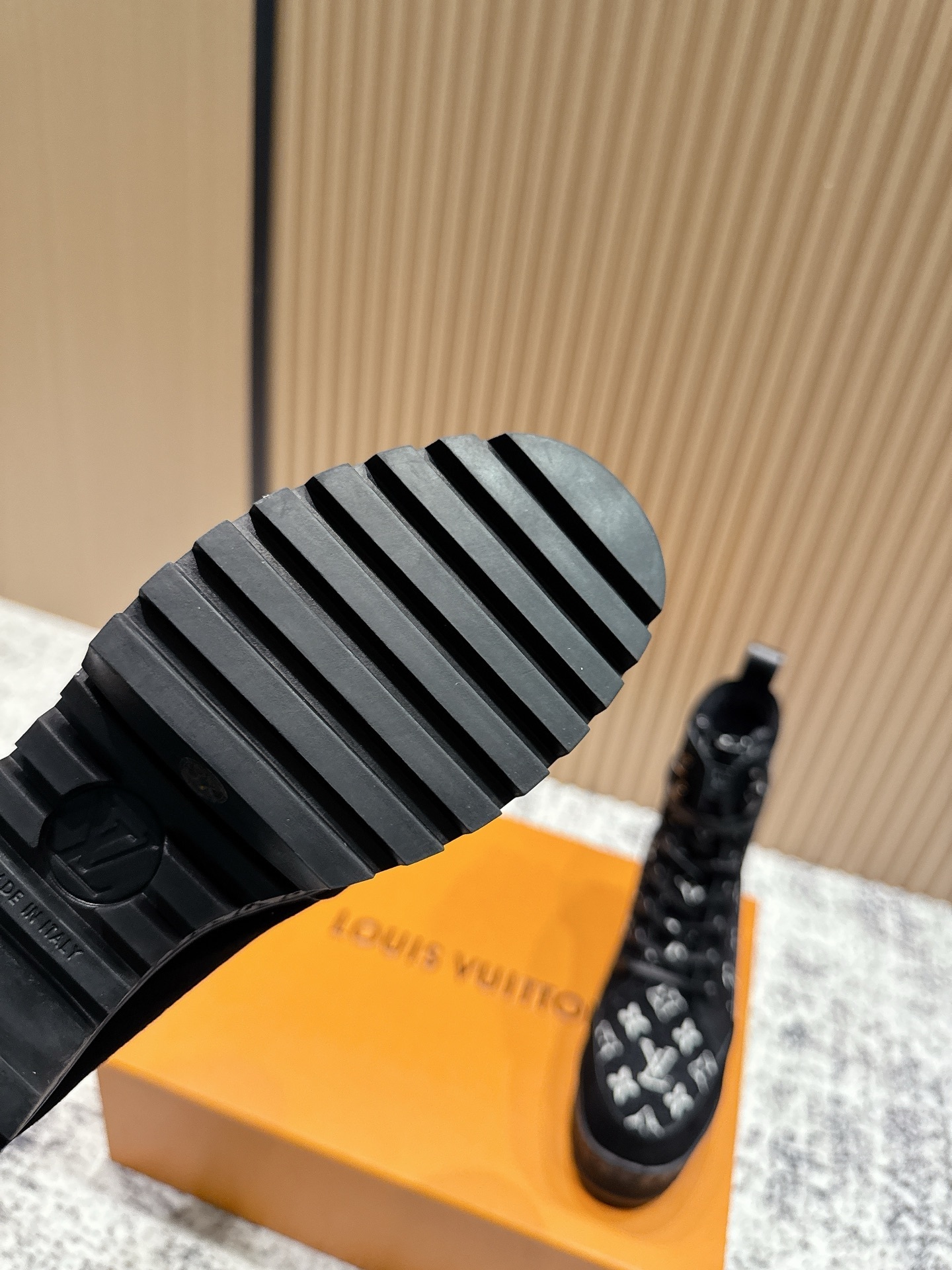 Louis Vuitton Black Monogram Platform Combat Boots with Block Heel