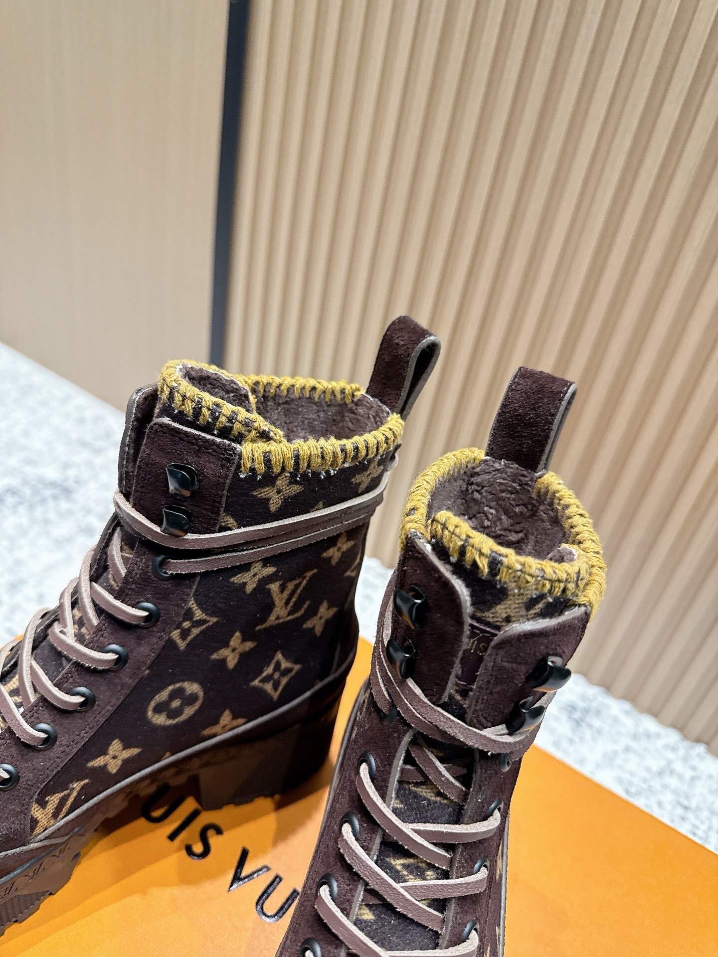 Luxury Monogram Lace-Up Platform Ankle Boots - Brown