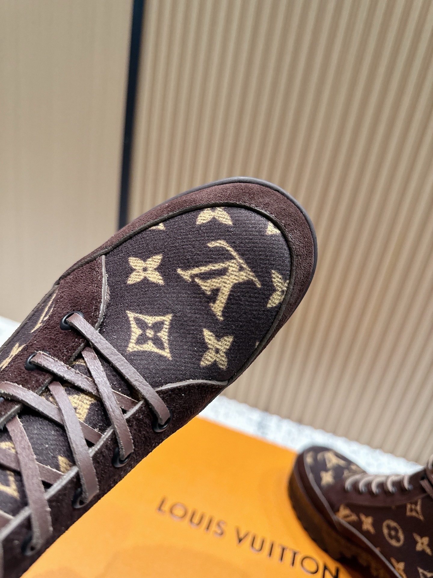 Luxury Monogram Lace-Up Platform Ankle Boots - Brown