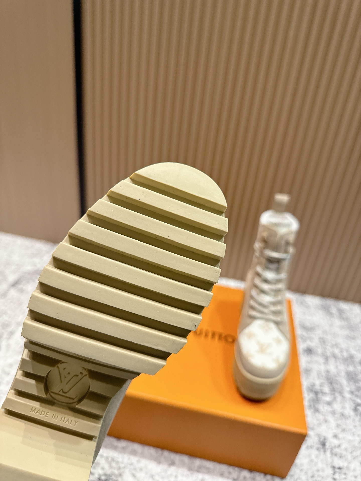 Luxury Monogram Beige Lace-Up Platform Ankle Boots for Women