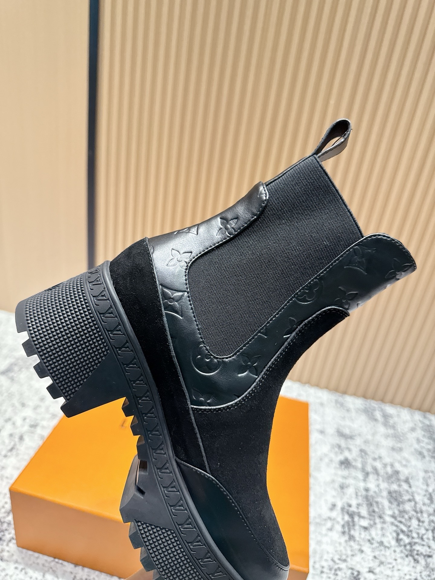 Louis Vuitton Black Suede & Monogram Leather Platform Chelsea Boots