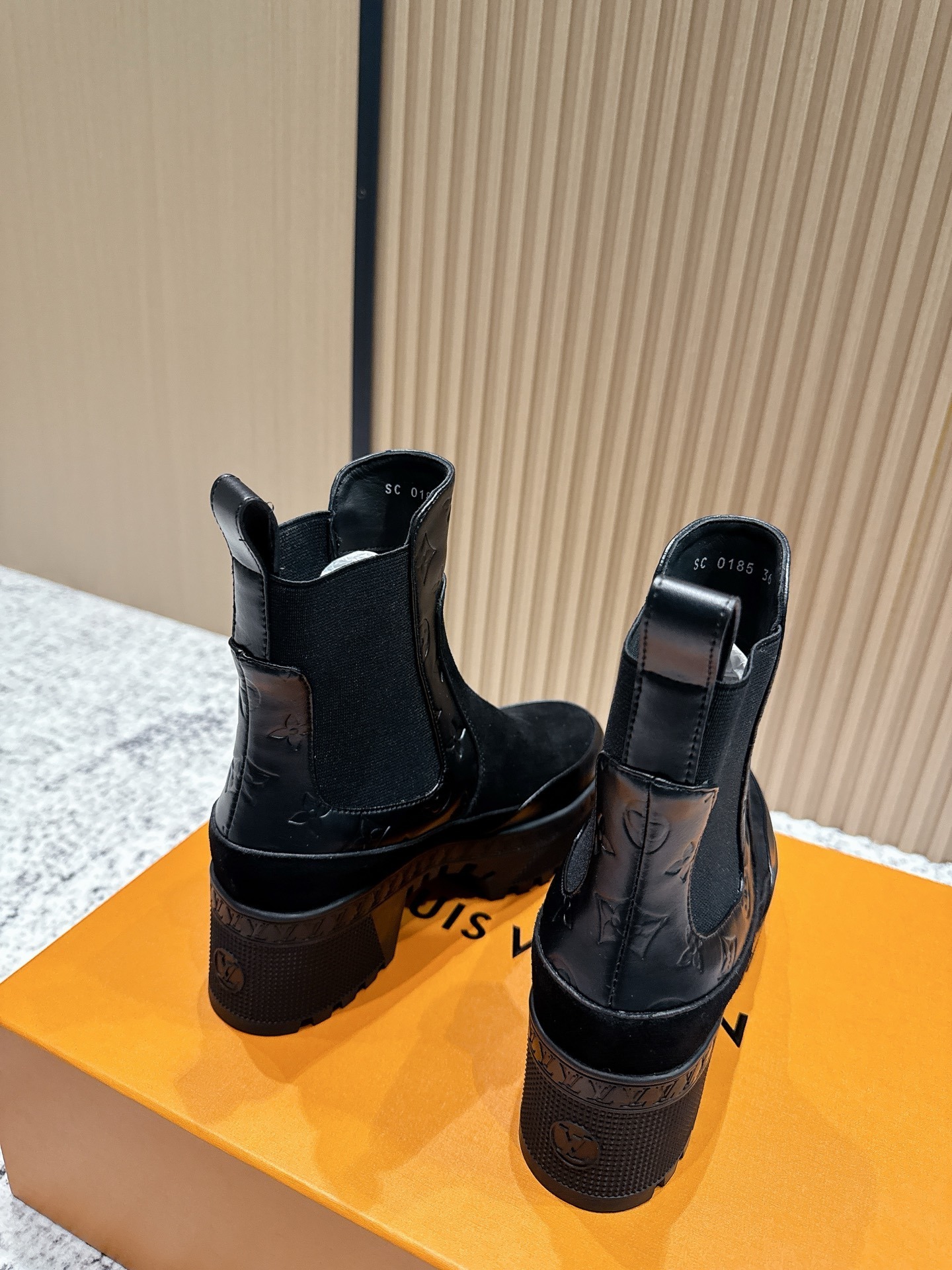 Louis Vuitton Black Suede & Monogram Leather Platform Chelsea Boots