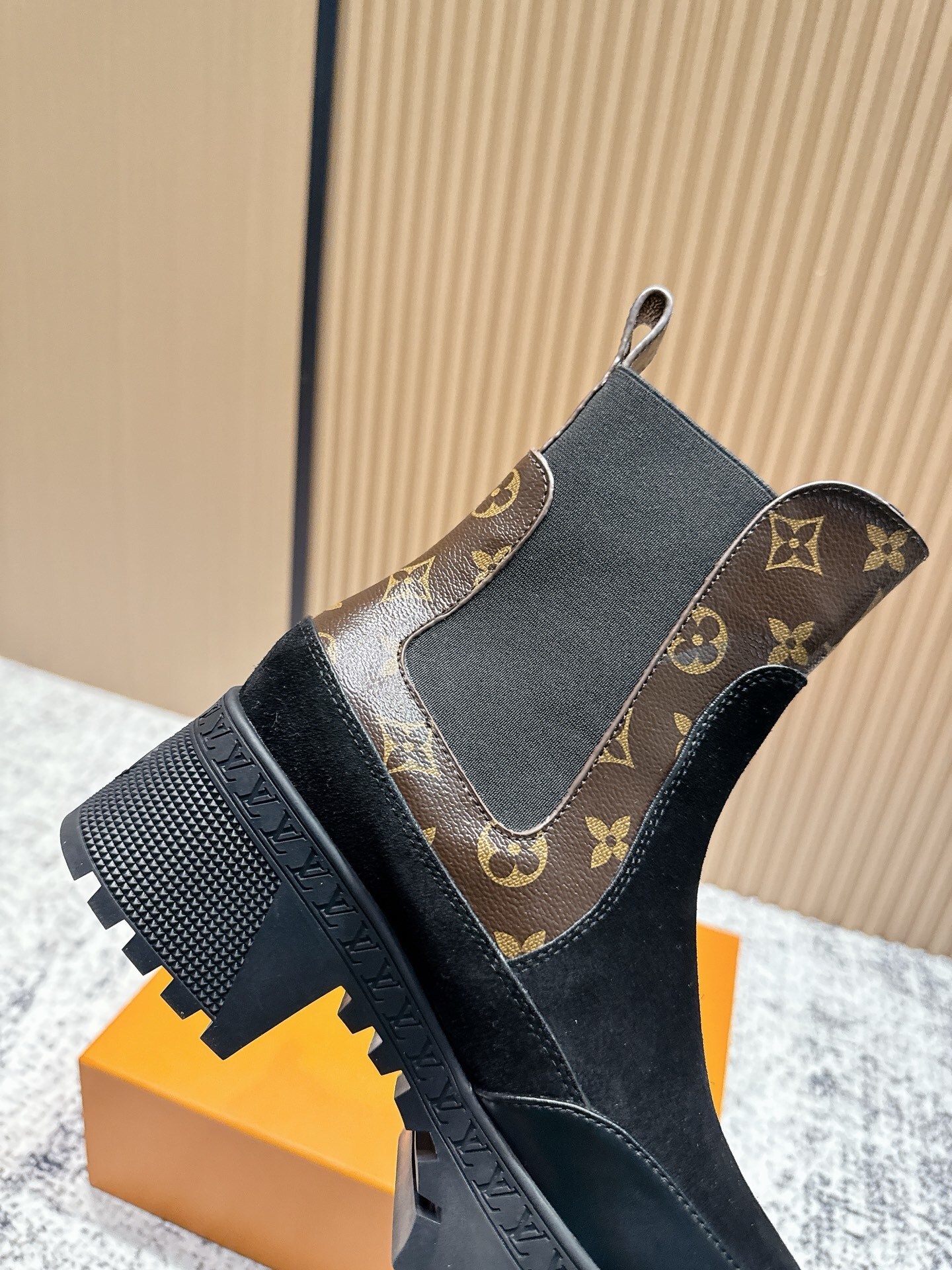 Louis Vuitton Black Suede & Monogram Canvas Ankle Chelsea Boots