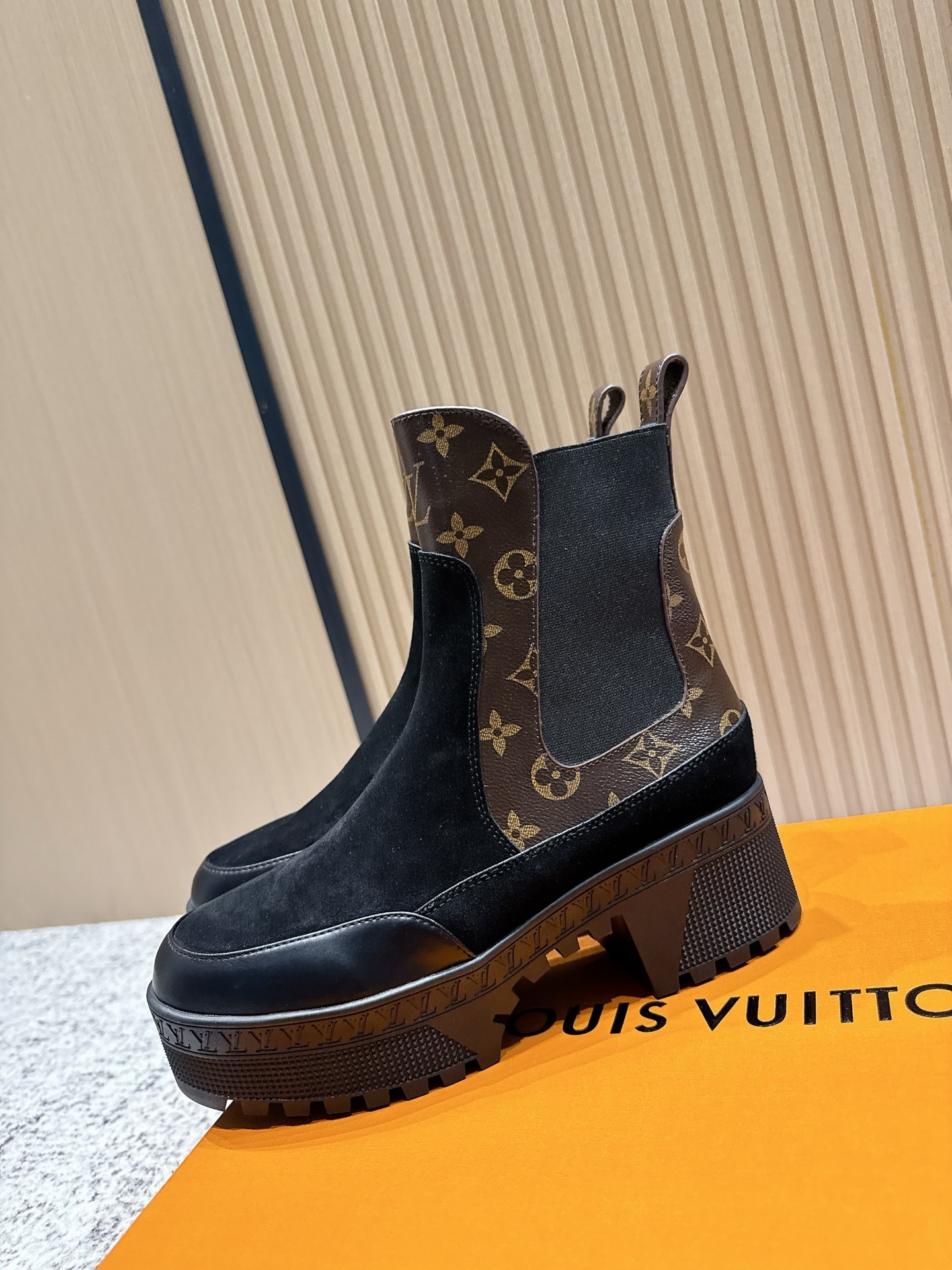 Louis Vuitton Black Suede & Monogram Canvas Ankle Chelsea Boots