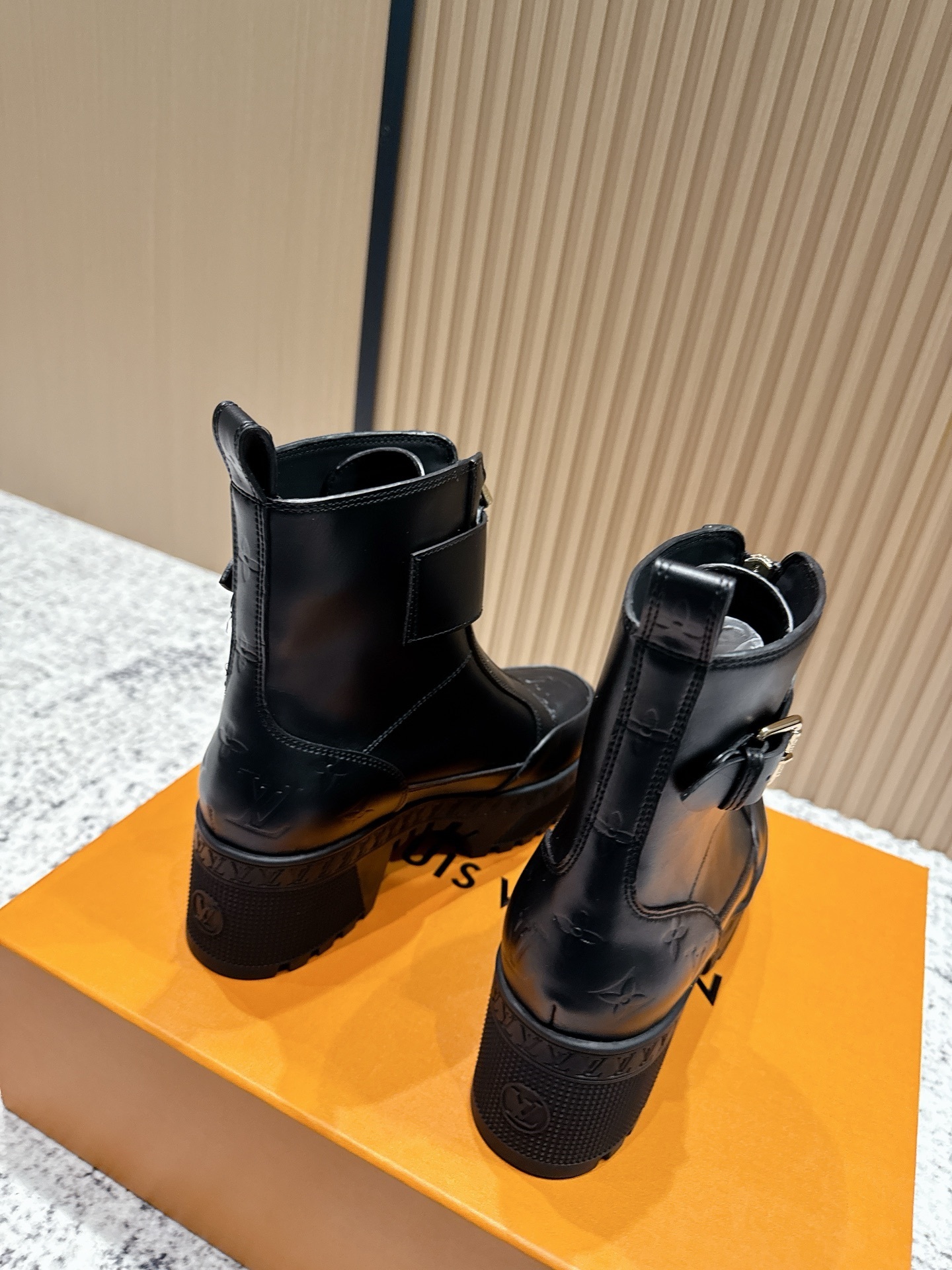 Louis Vuitton Black Leather Front-Zip Platform Ankle Boots