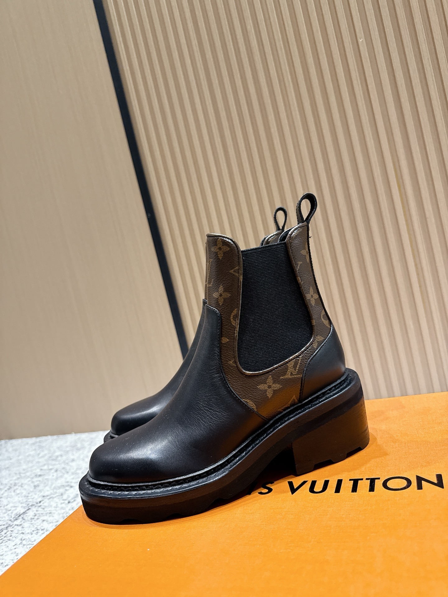 Louis Vuitton Territory Black Leather Chelsea Boots with Monogram