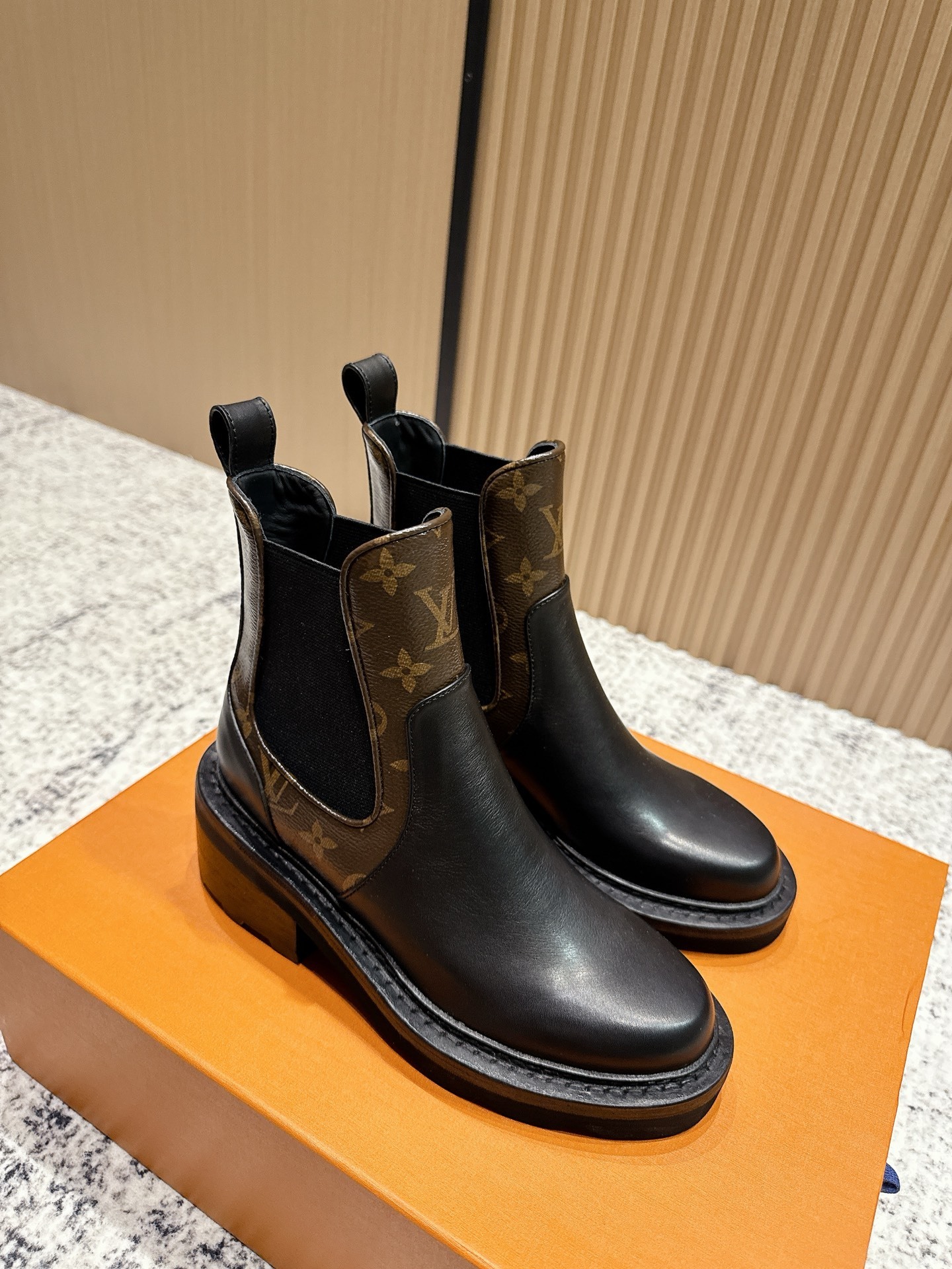 Louis Vuitton Territory Black Leather Chelsea Boots with Monogram