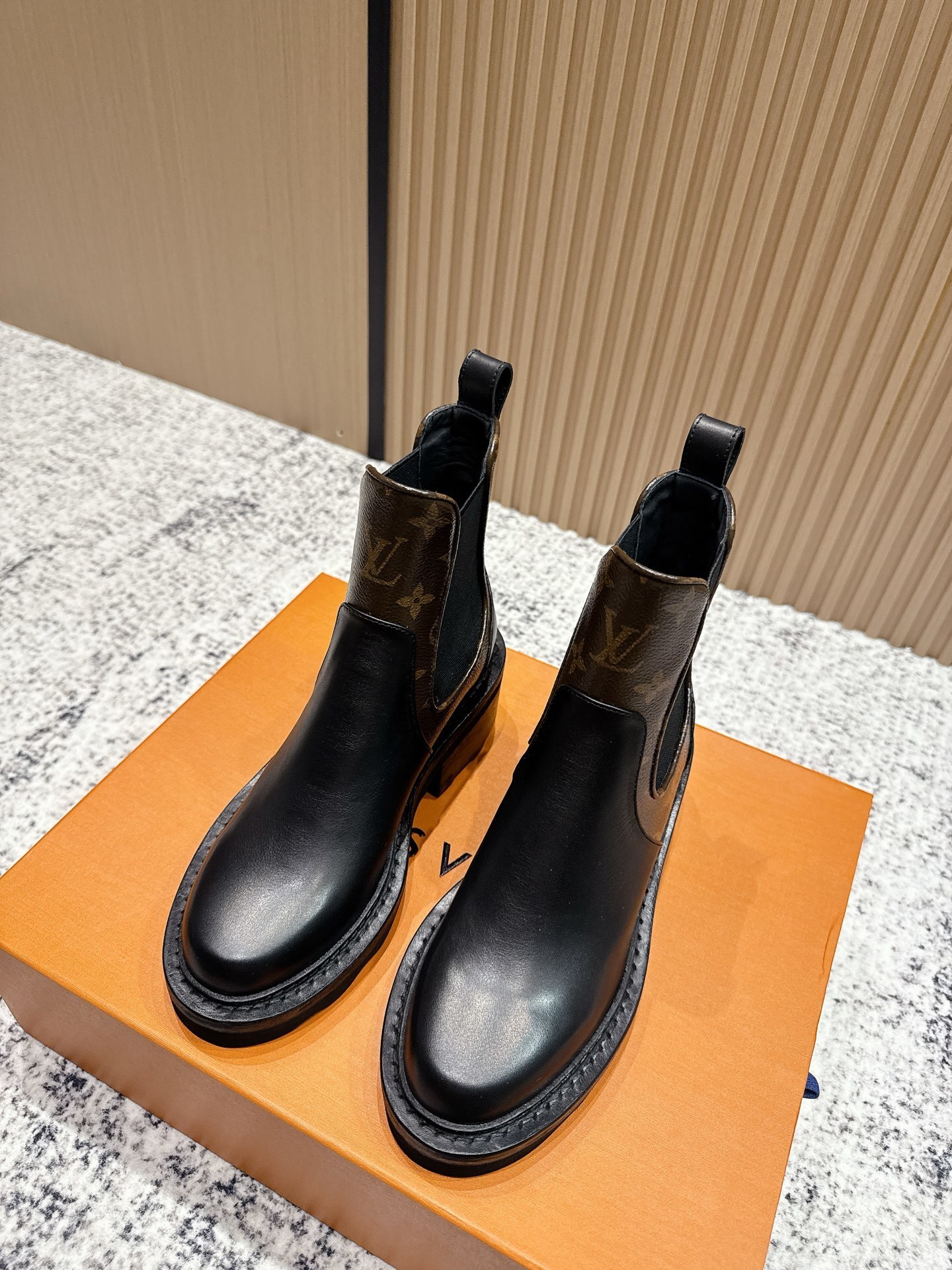Louis Vuitton Territory Black Leather Chelsea Boots with Monogram