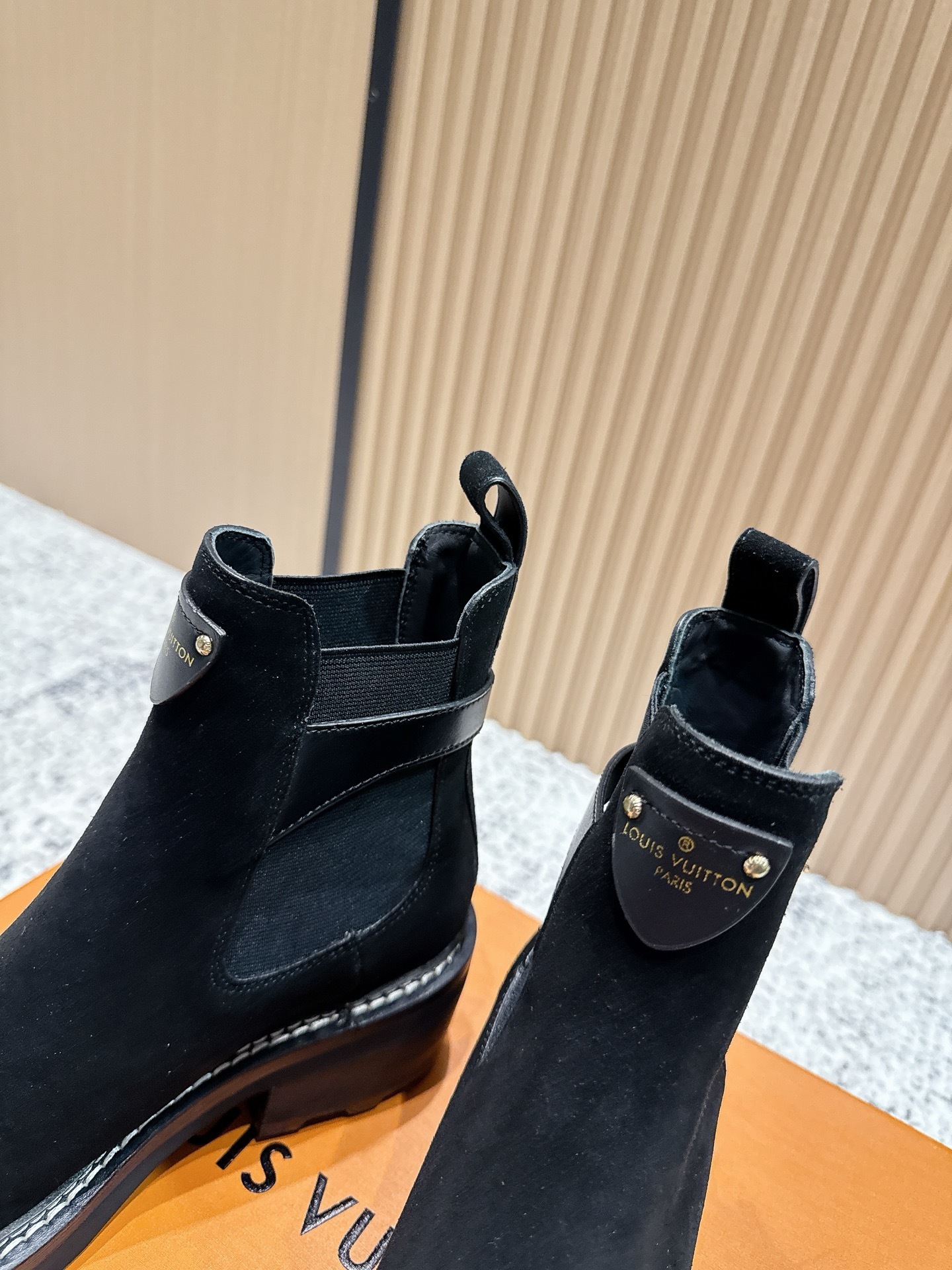 Louis Vuitton Women's Black Suede Block Heel Ankle Boots