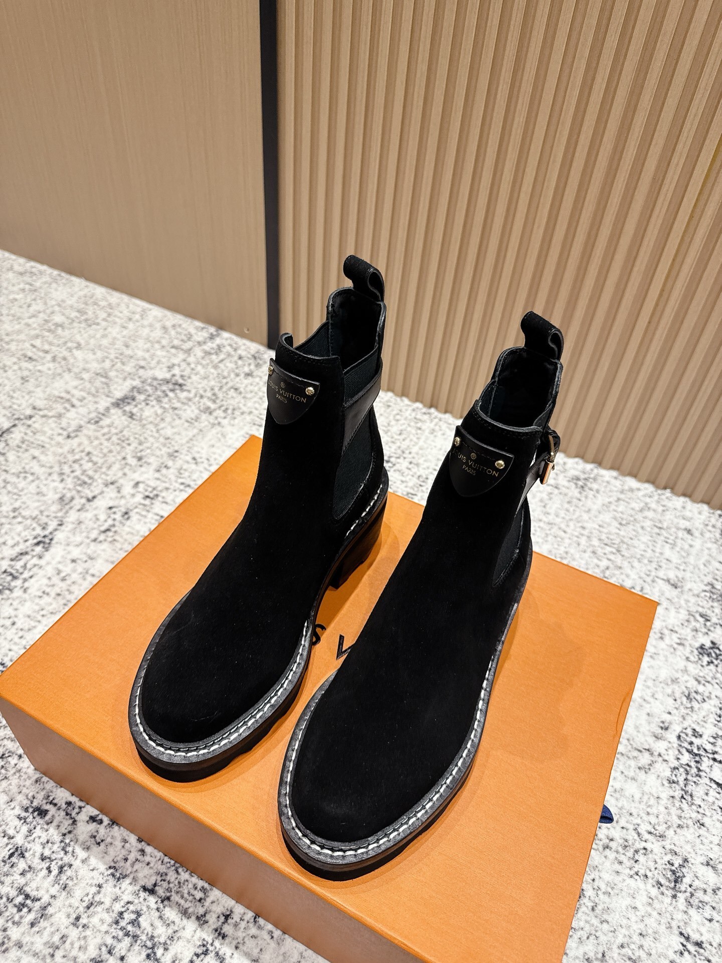 Louis Vuitton Women’s Black Suede Block Heel Ankle Boots