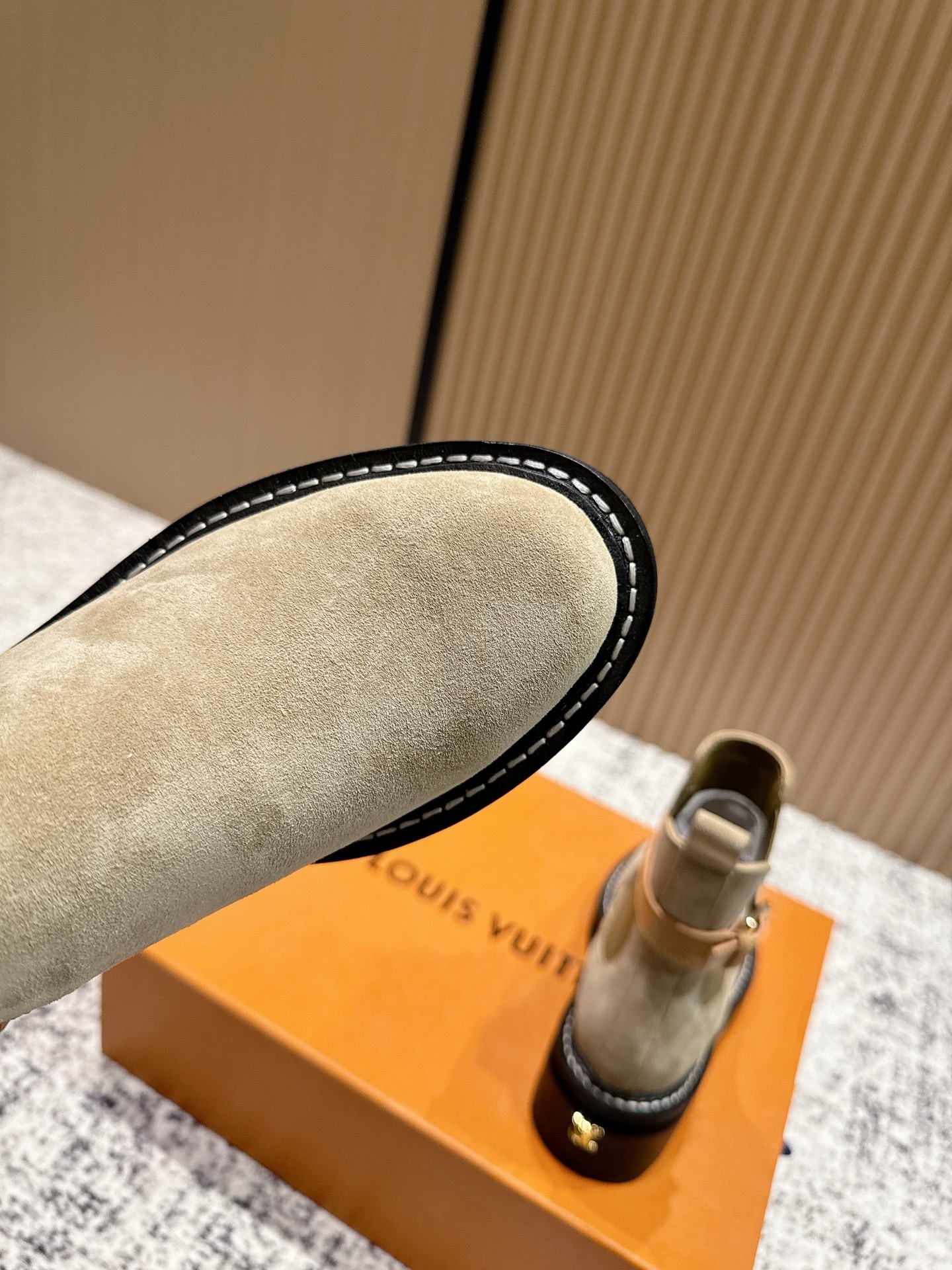 Louis Vuitton Beige Suede Chelsea Ankle Boots with Contrast Stitching