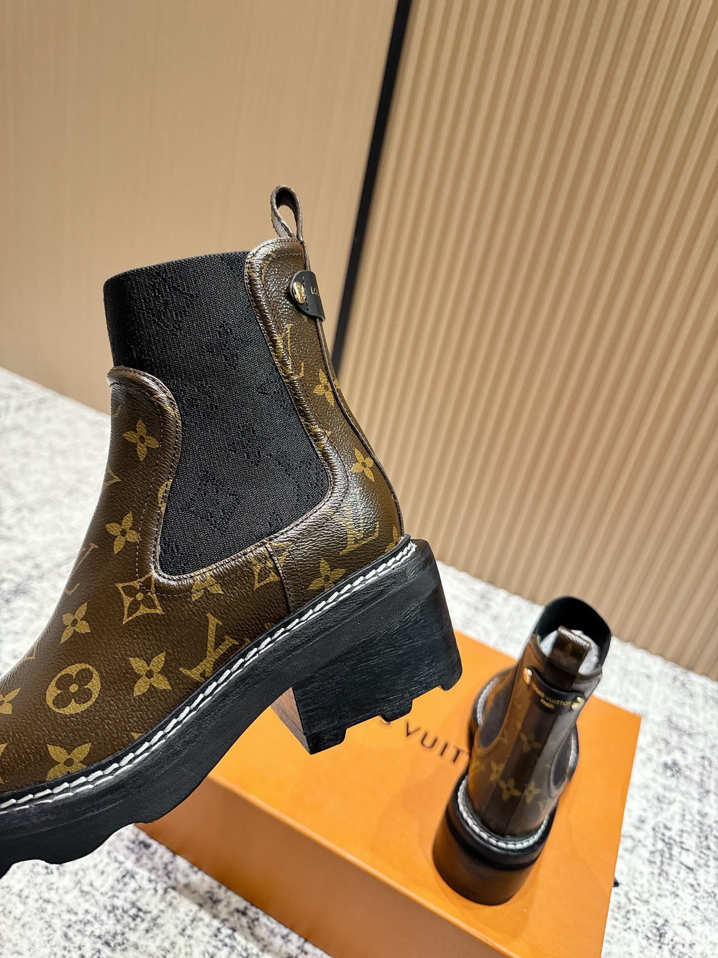 Louis Vuitton Monogram Canvas Sock Ankle Boots with Chunky Heel