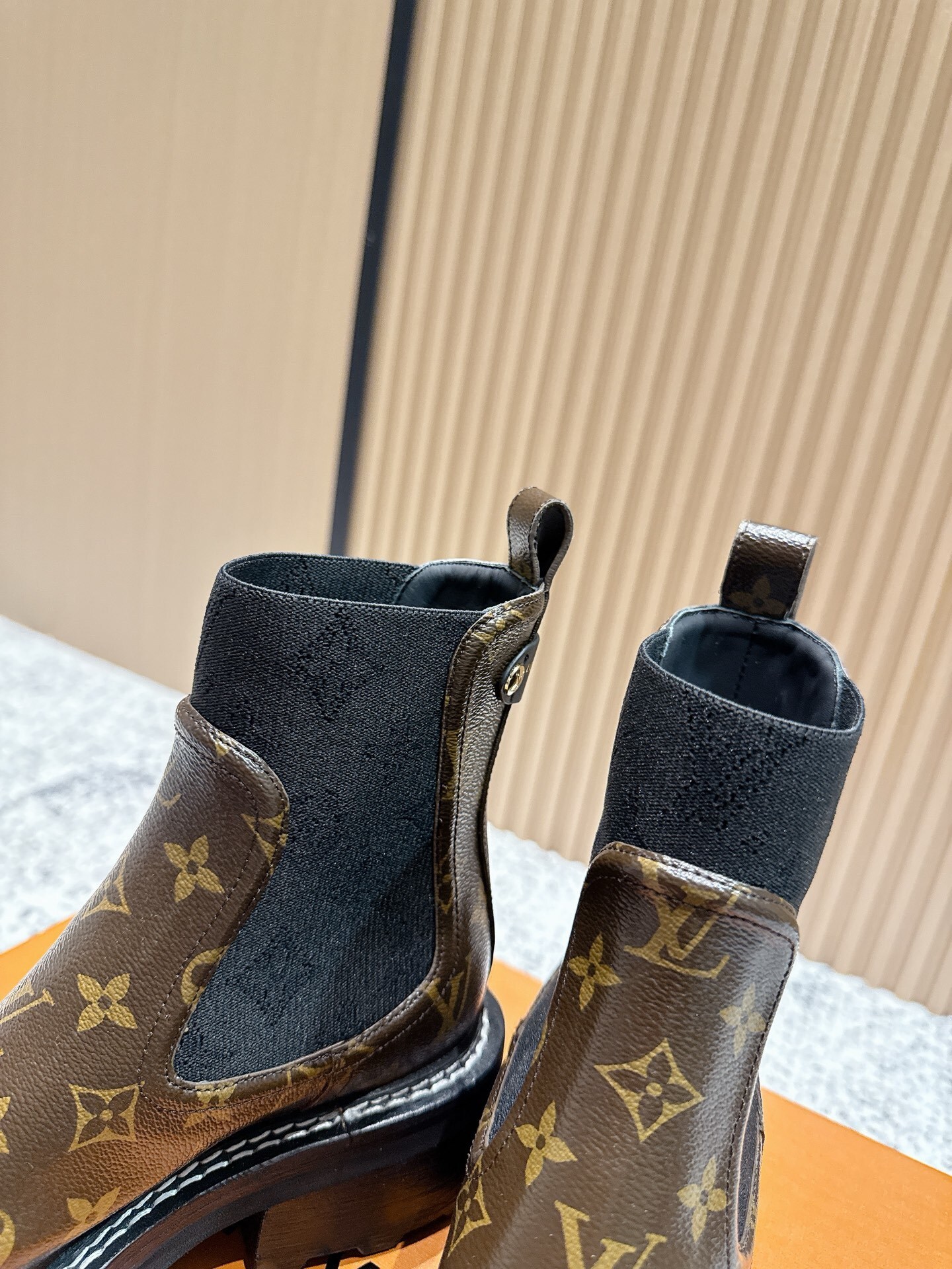 Louis Vuitton Monogram Canvas Sock Ankle Boots with Chunky Heel