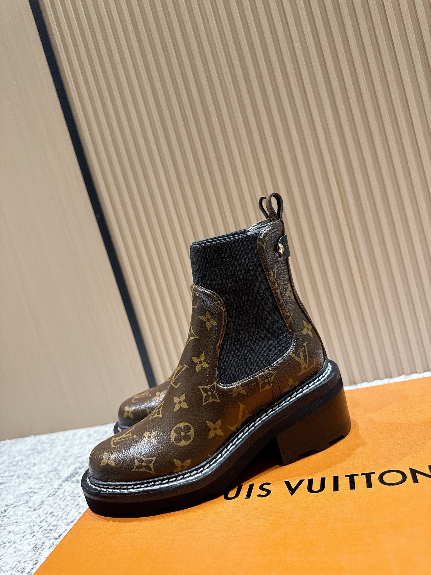 Louis Vuitton Monogram Canvas Sock Ankle Boots with Chunky Heel