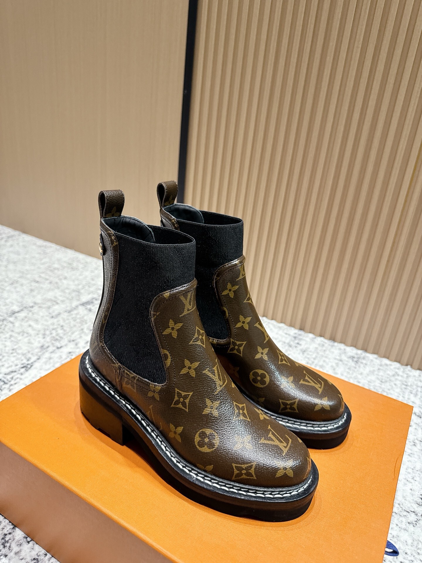 Louis Vuitton Monogram Canvas Sock Ankle Boots with Chunky Heel