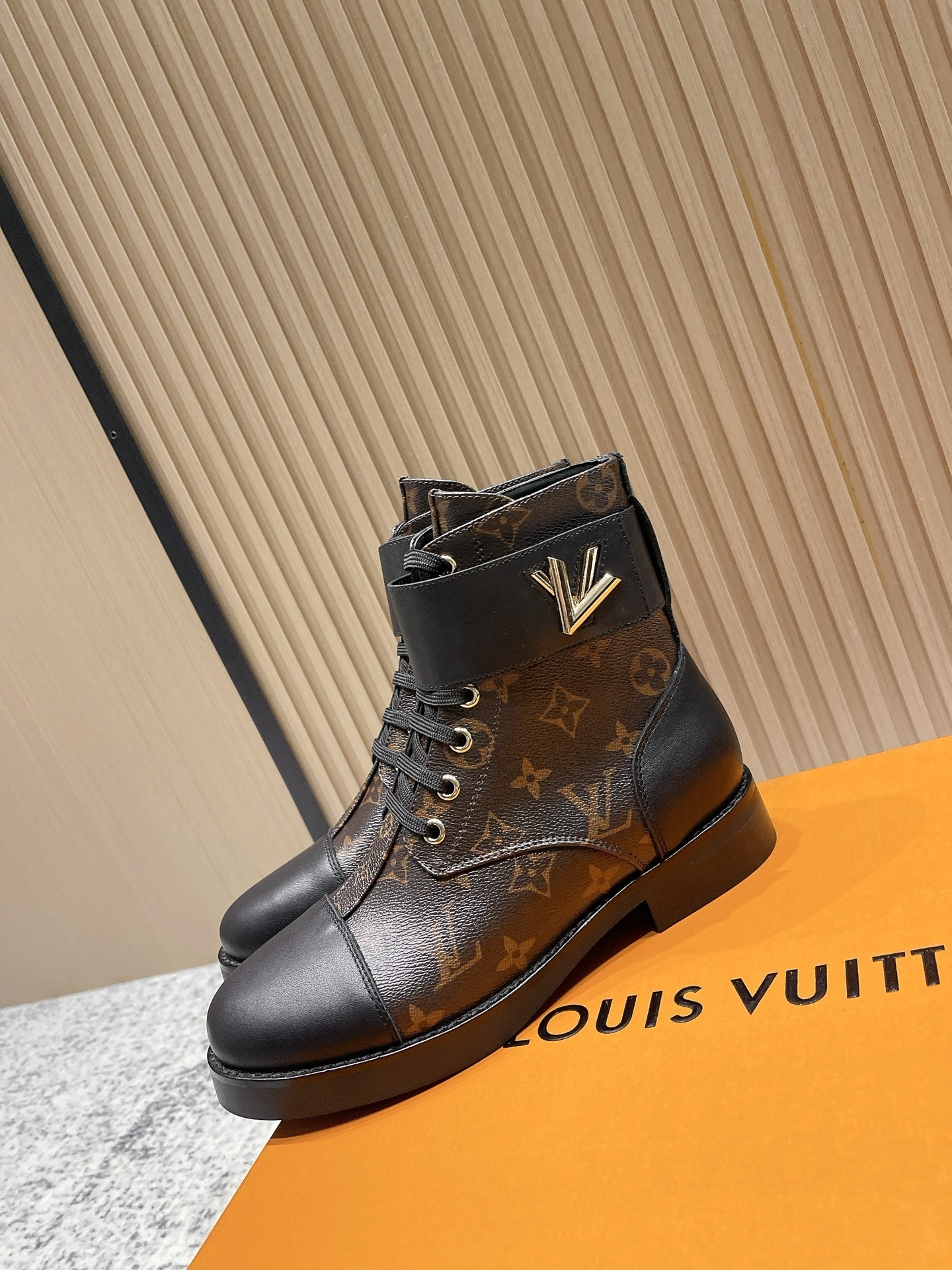 Luxury Monogram Ankle Combat Boots for Women - Designer Leather Shoes