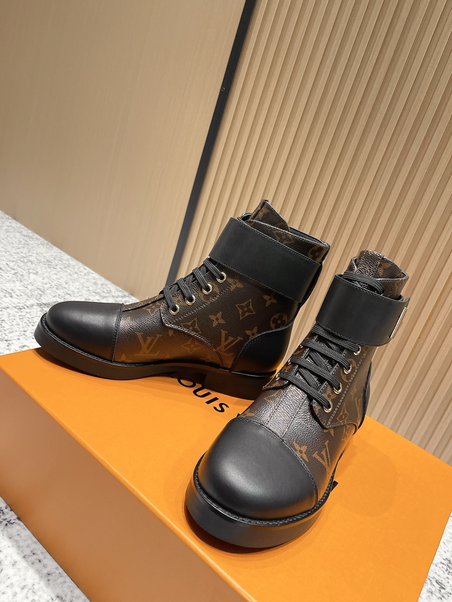 Luxury Monogram Ankle Combat Boots for Women - Designer Leather Shoes