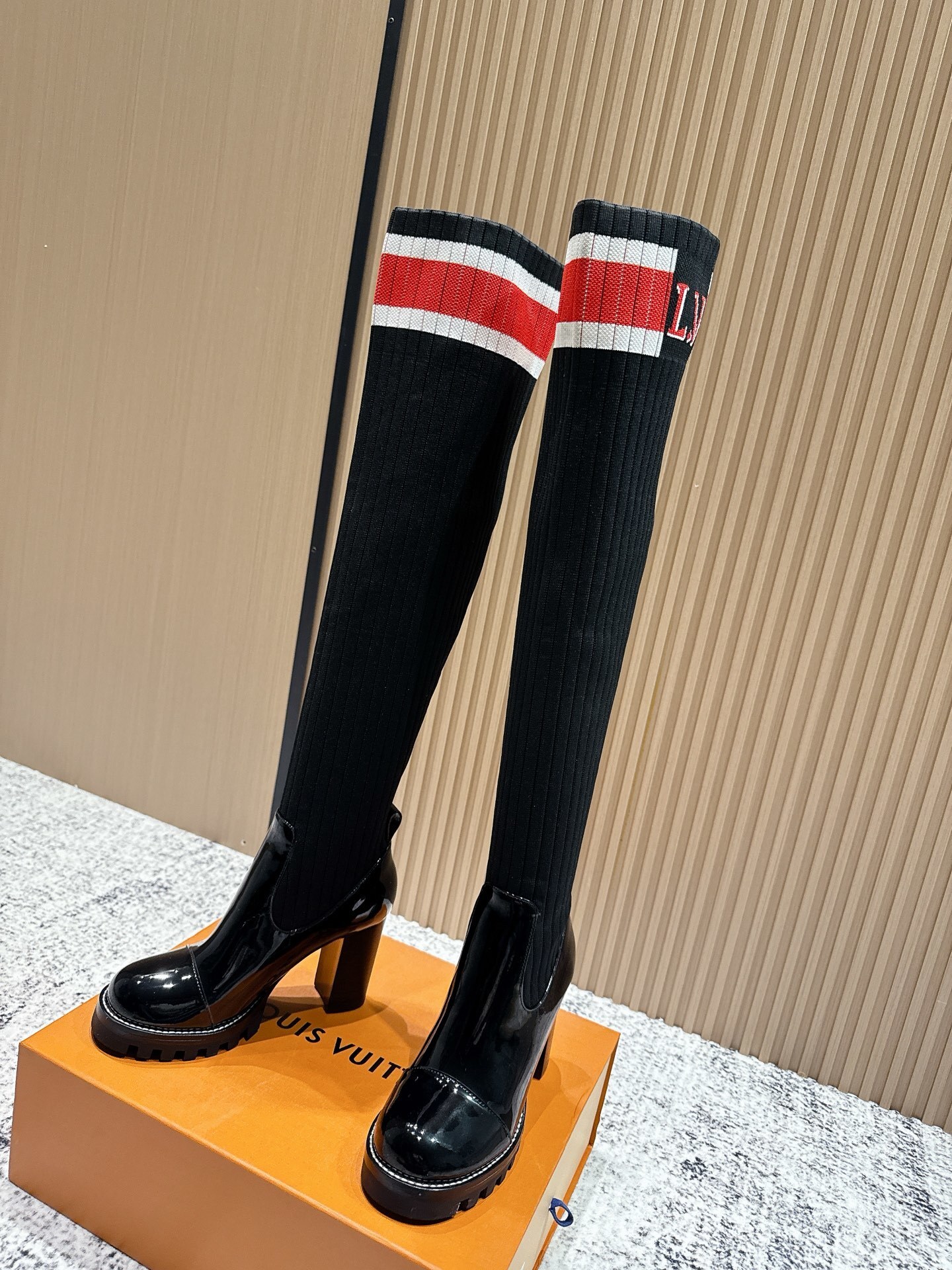 Women's Luxury Knit Over-The-Knee Sock Boots with Patent Leather