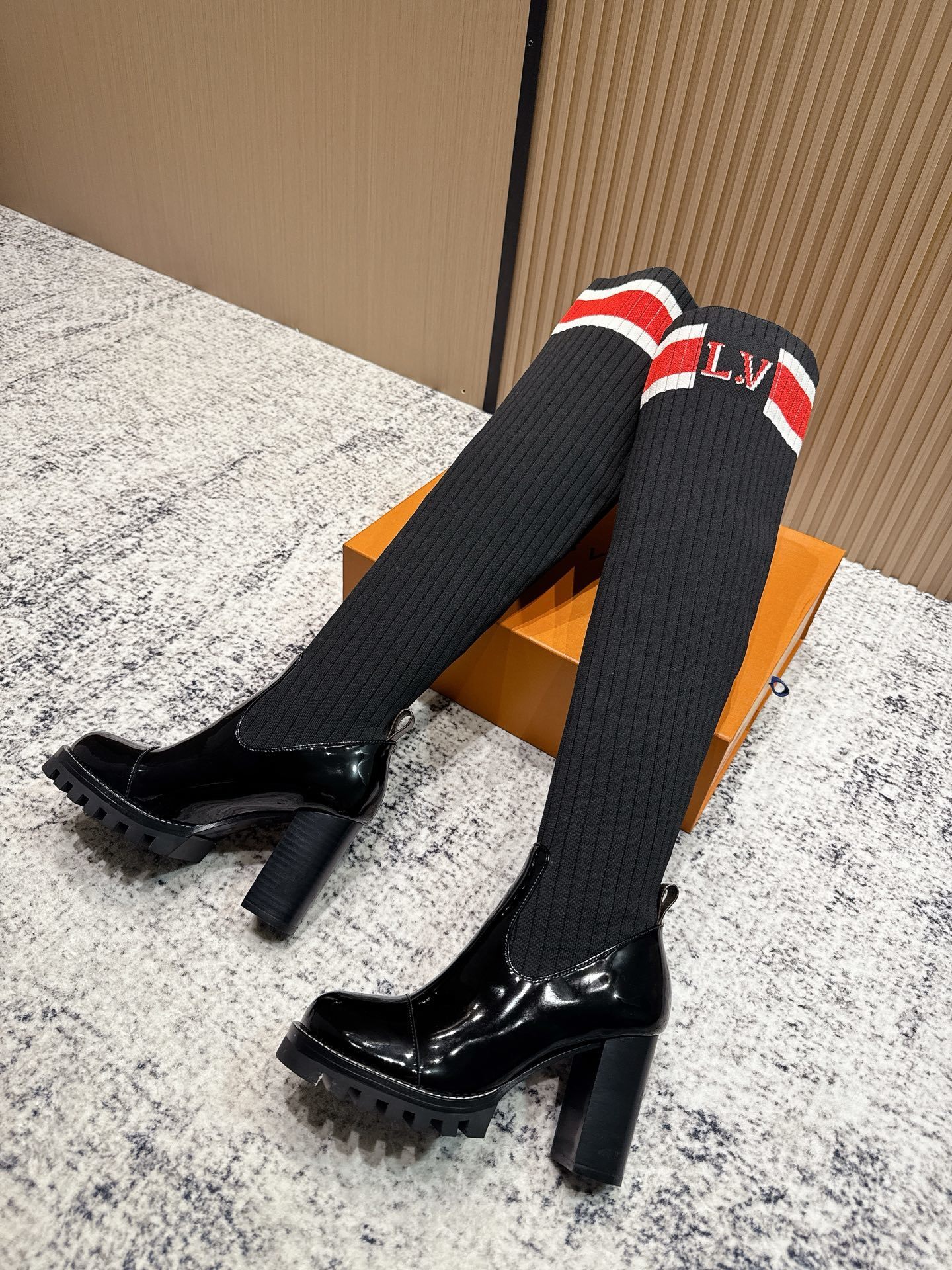 Women's Luxury Knit Over-The-Knee Sock Boots with Patent Leather