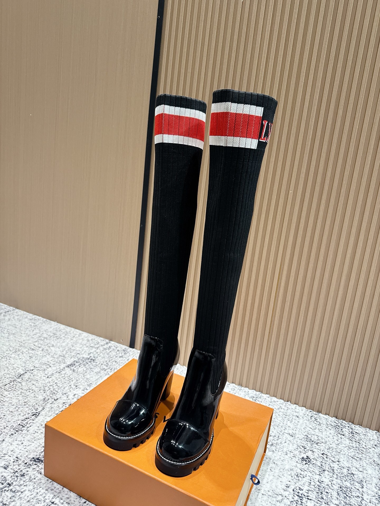 Women’s Luxury Knit Over-The-Knee Sock Boots with Patent Leather