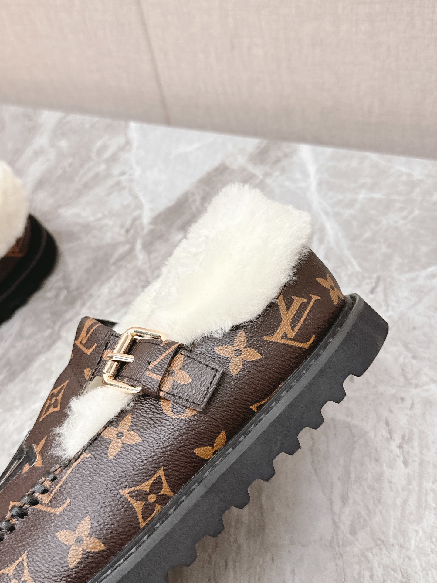 Louis Vuitton Monogram Canvas Shearling-Lined Platform Clogs