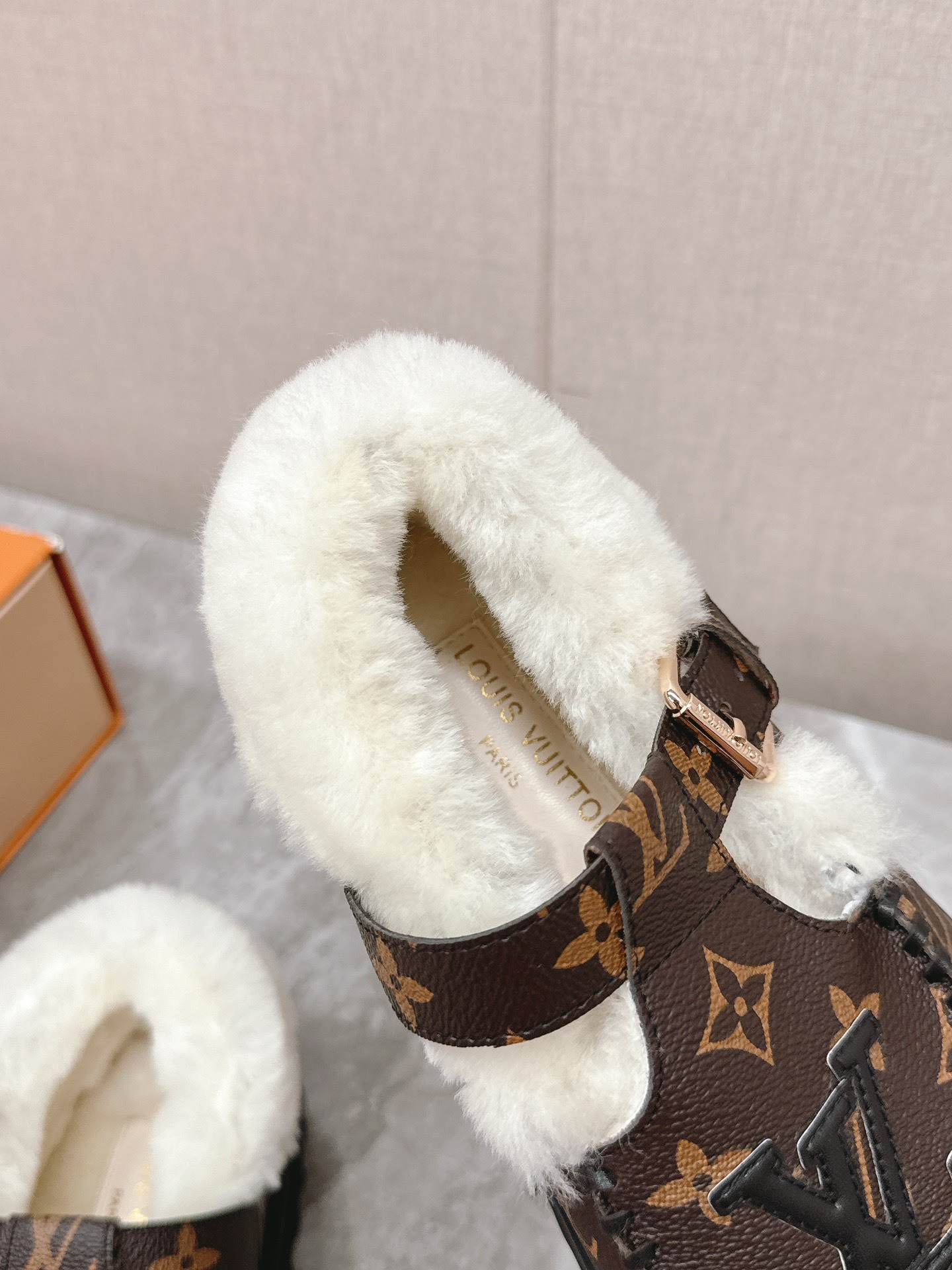 Louis Vuitton Monogram Canvas Shearling-Lined Platform Clogs