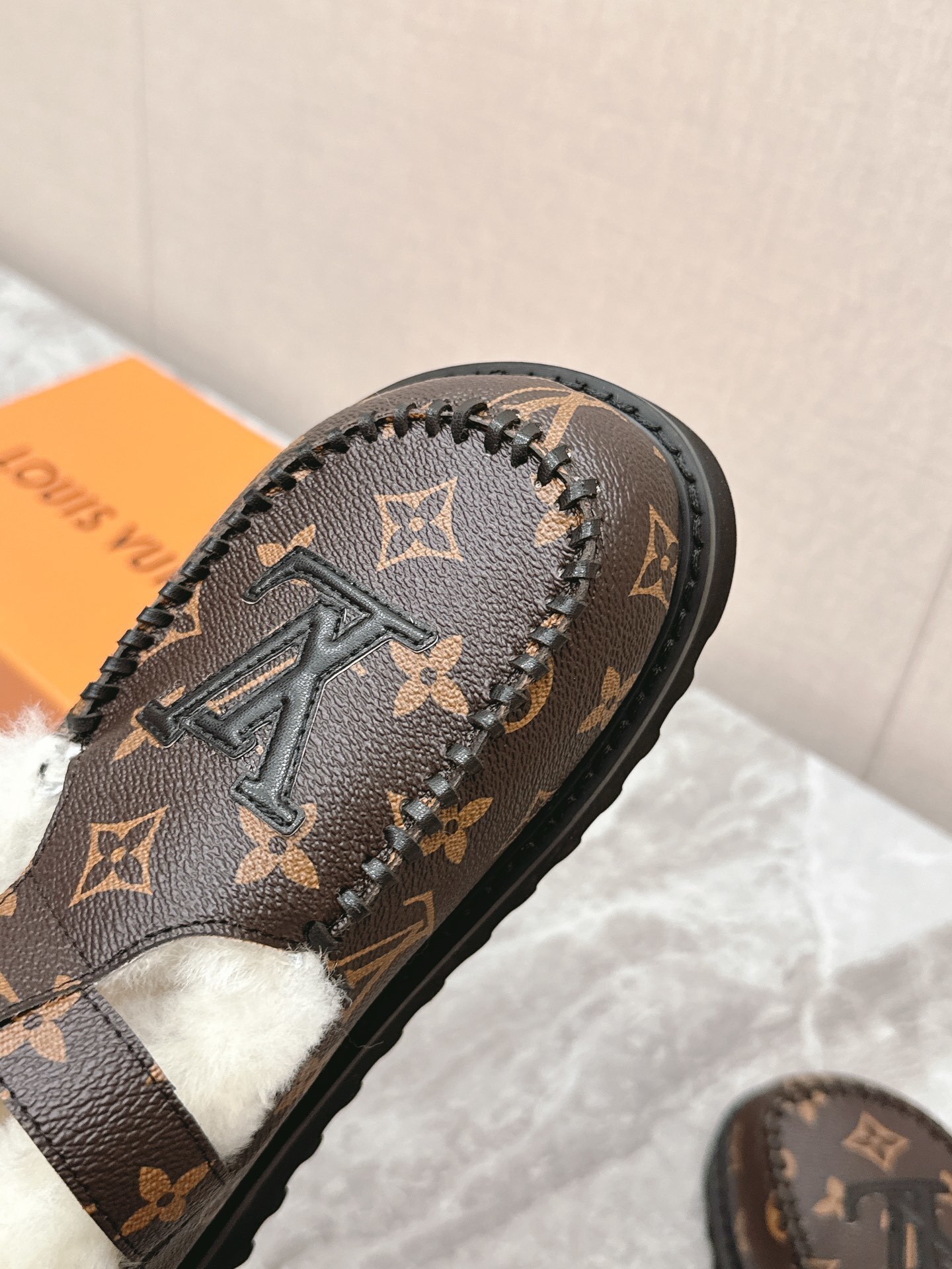 Louis Vuitton Monogram Canvas Shearling-Lined Platform Clogs