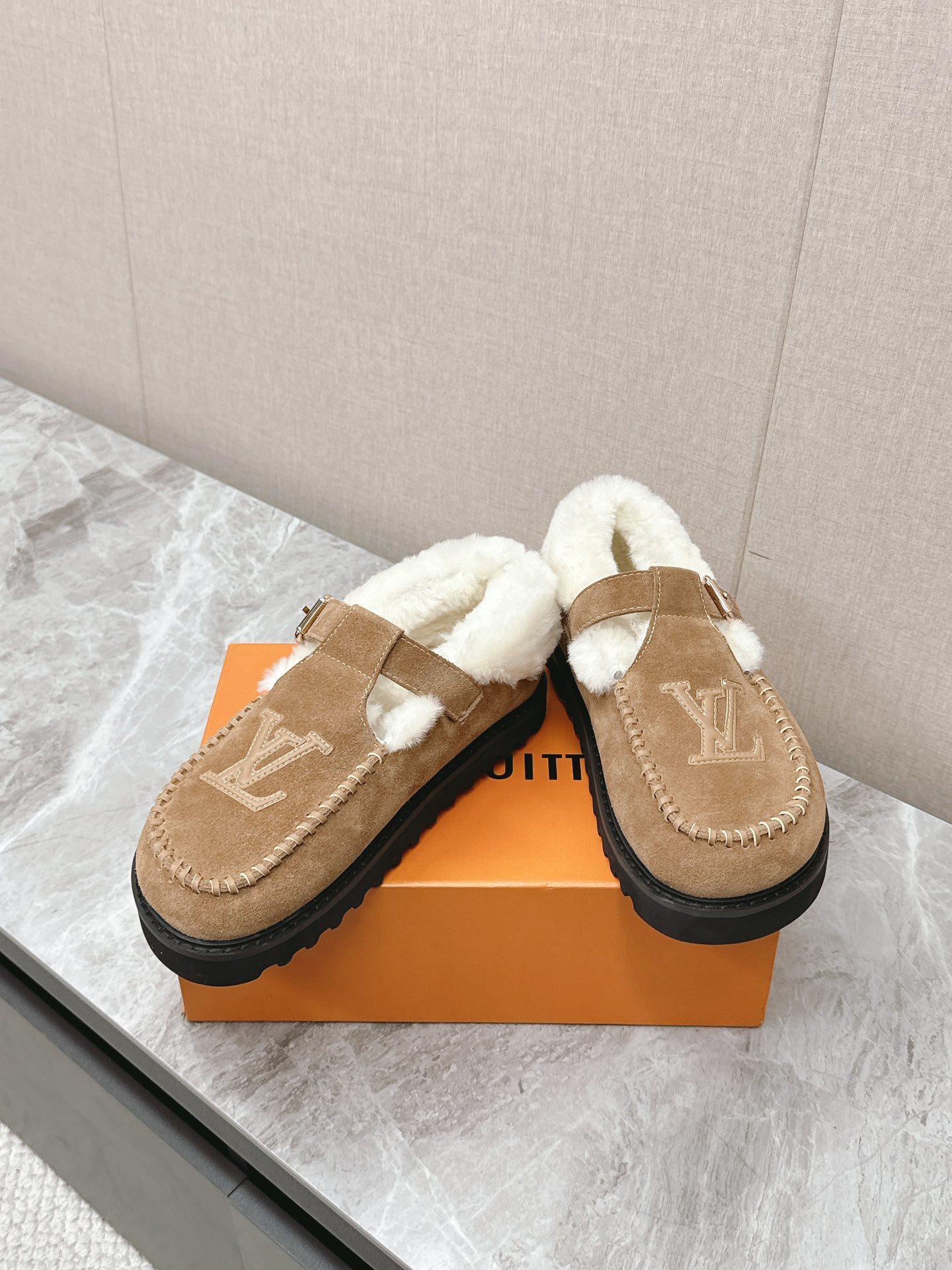 Louis Vuitton Paseo Shearling Clogs - Luxury Suede Comfort Mules