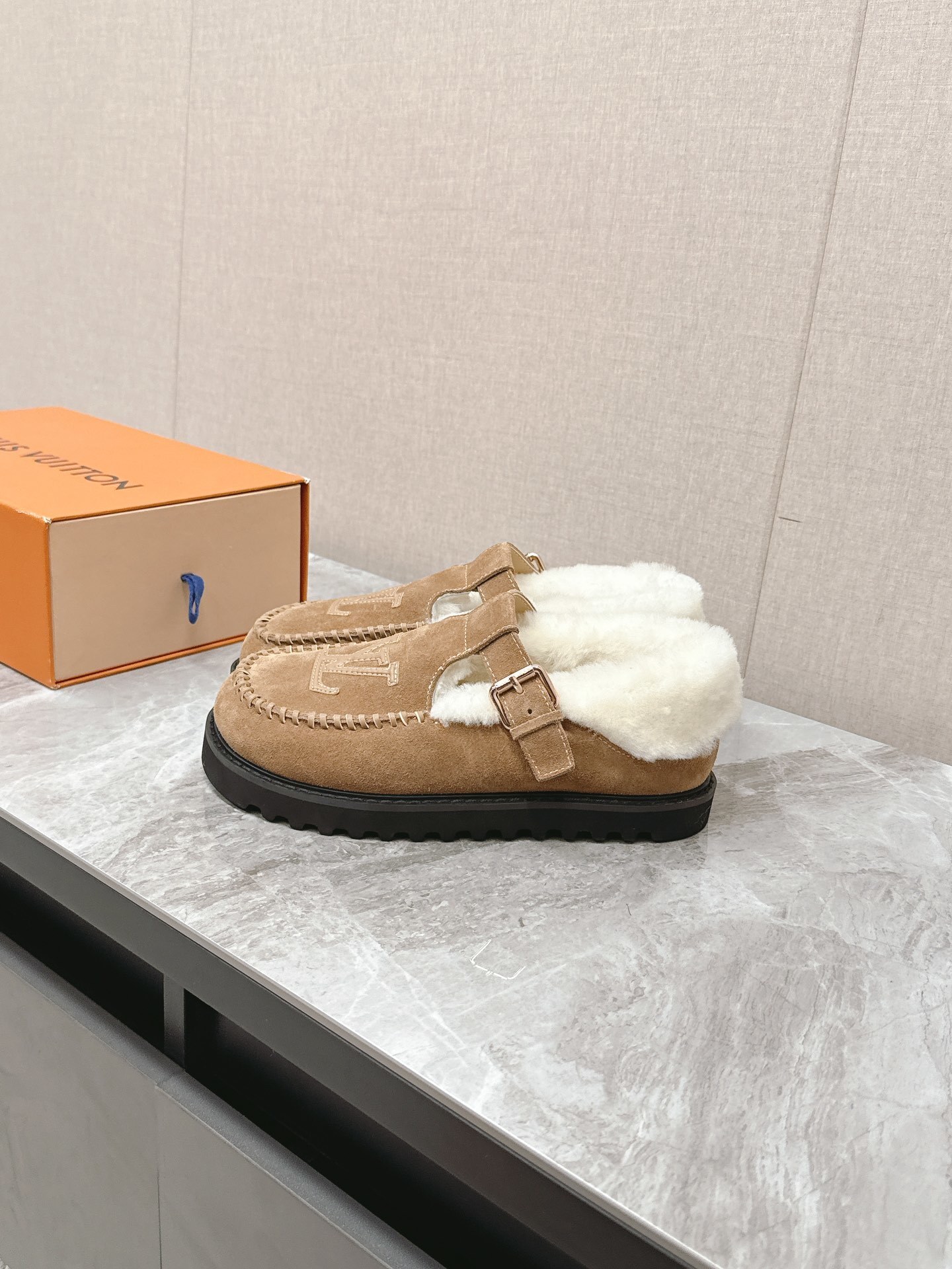 Louis Vuitton Paseo Shearling Clogs - Luxury Suede Comfort Mules