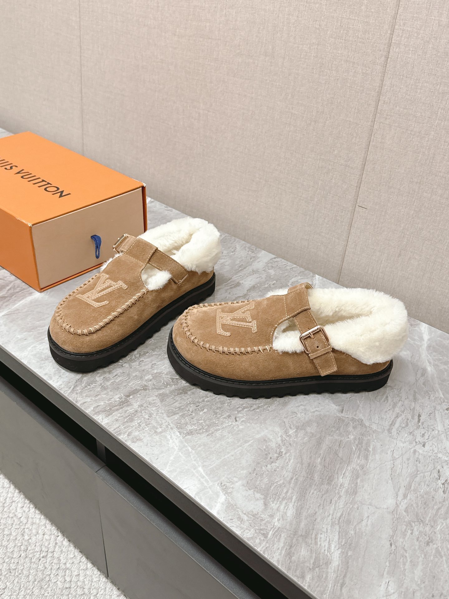 Louis Vuitton Paseo Shearling Clogs - Luxury Suede Comfort Mules