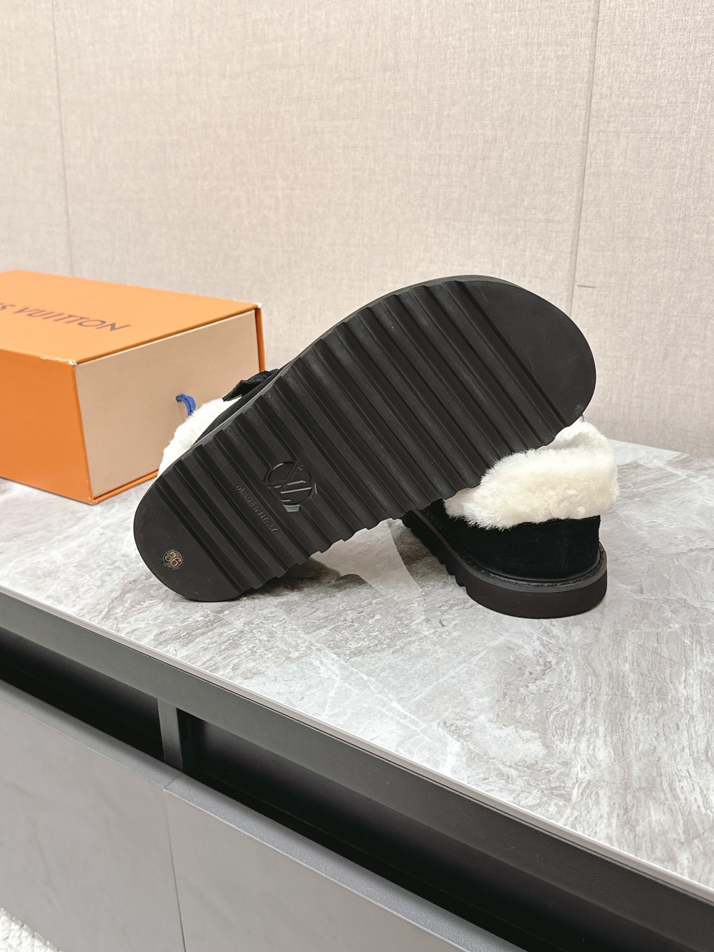 Louis Vuitton Black Suede Shearling-Lined Mary Jane Loafers