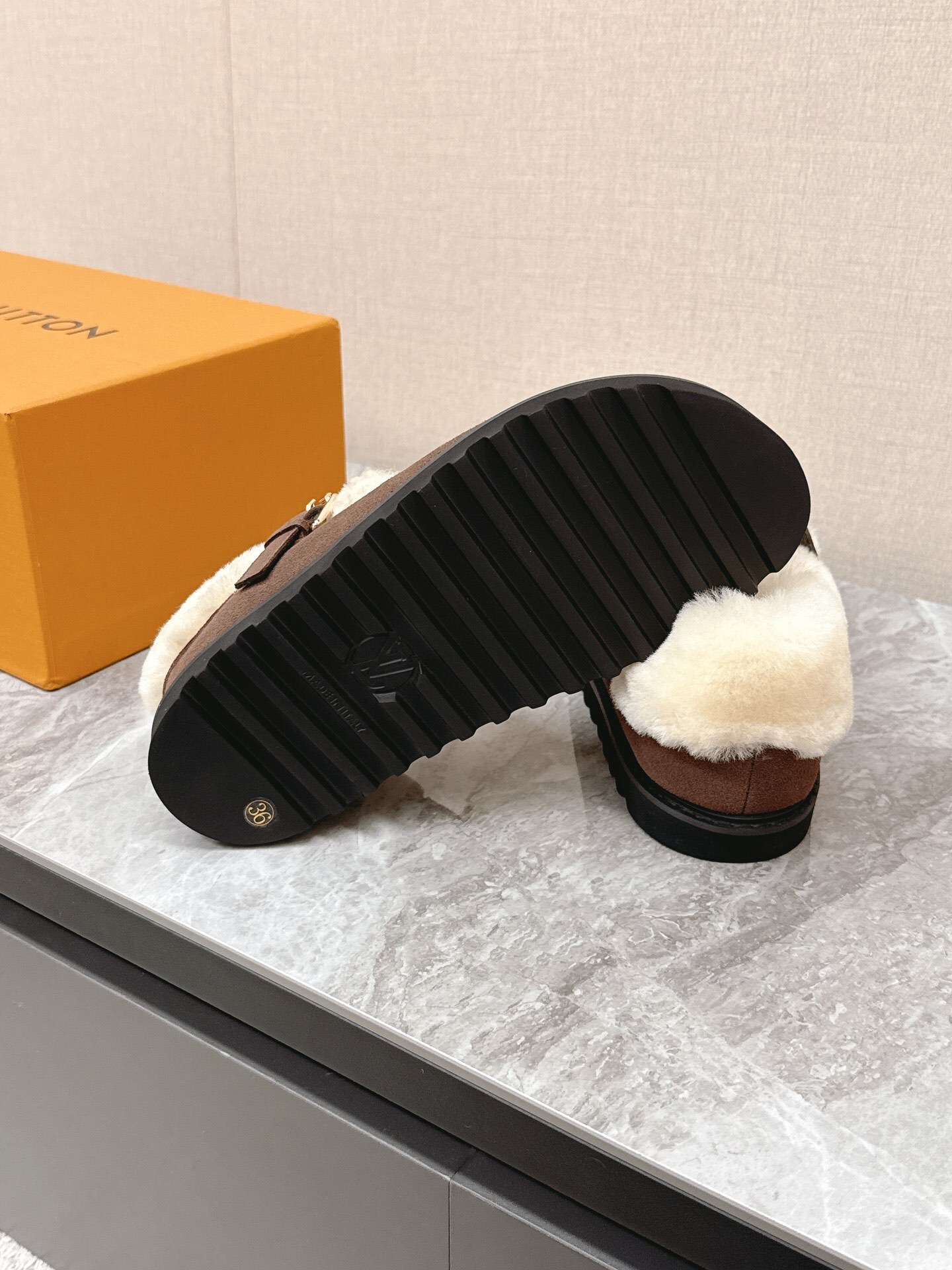 Louis Vuitton Monogram Brown Suede Shearling-Lined Loafers