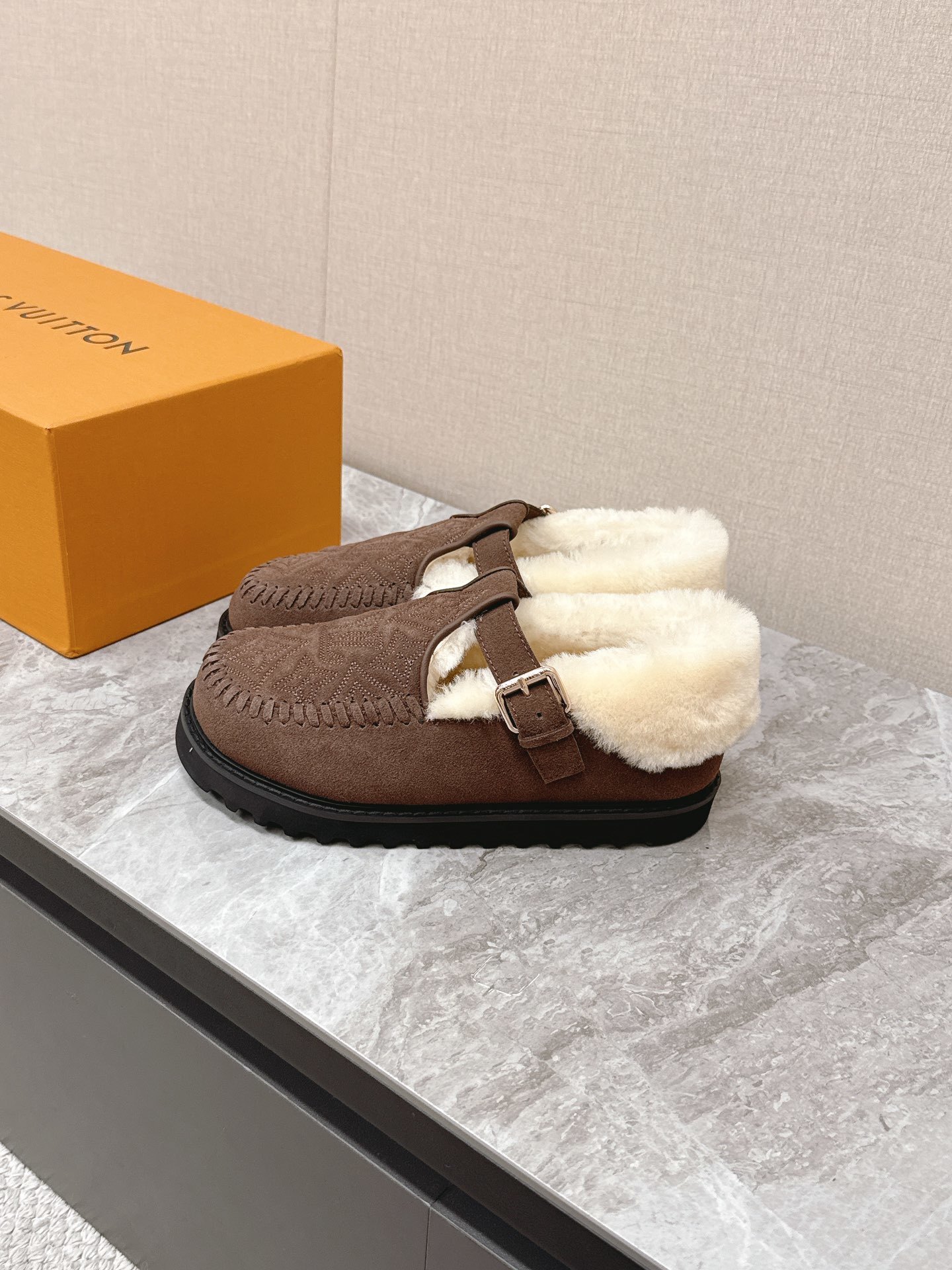 Louis Vuitton Monogram Brown Suede Shearling-Lined Loafers