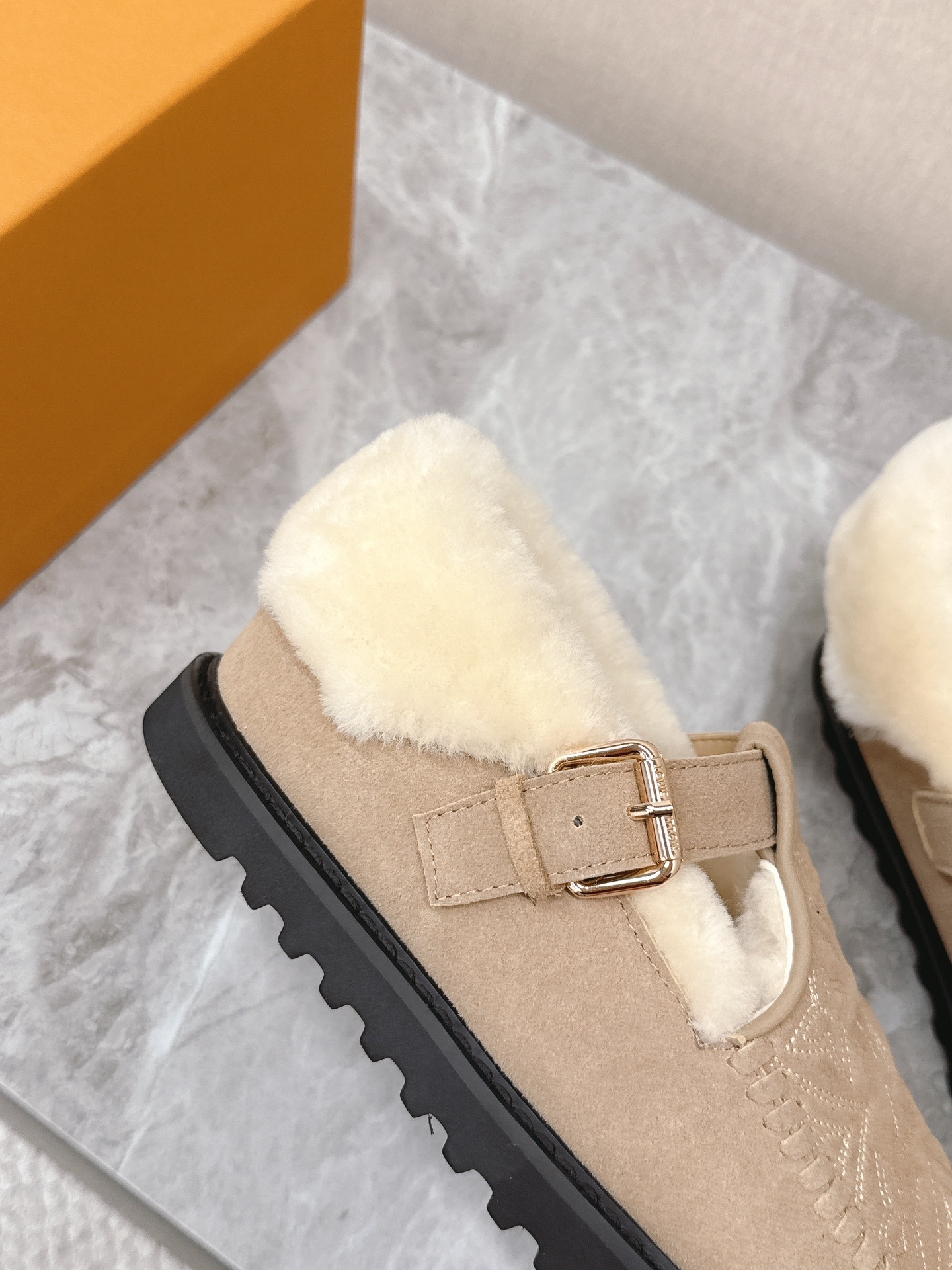 Louis Vuitton Monogram Shearling Slippers - Beige Luxury Loafers