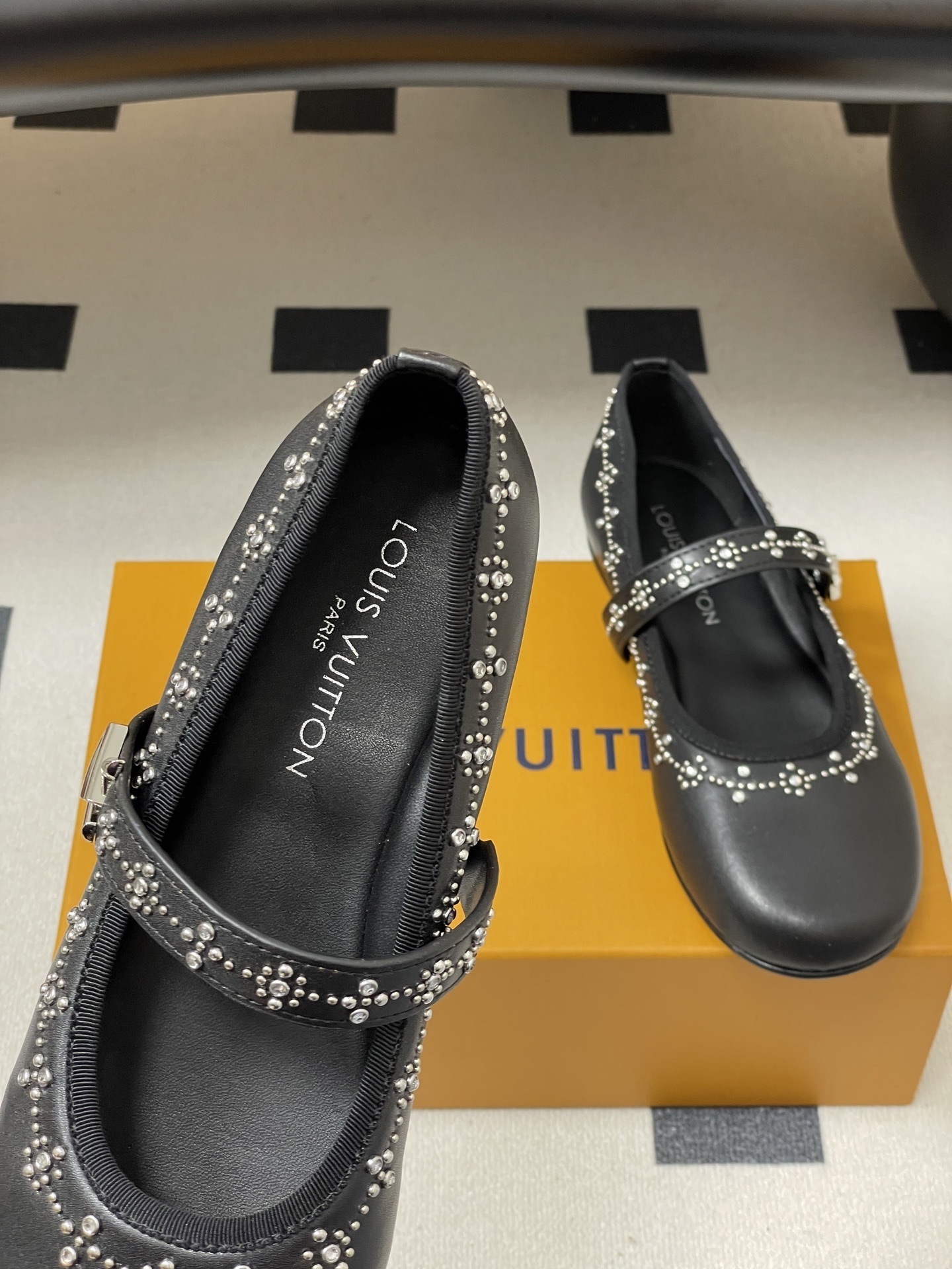 Elegant Black Crystal Studded Mary Jane Flats Dress Shoes