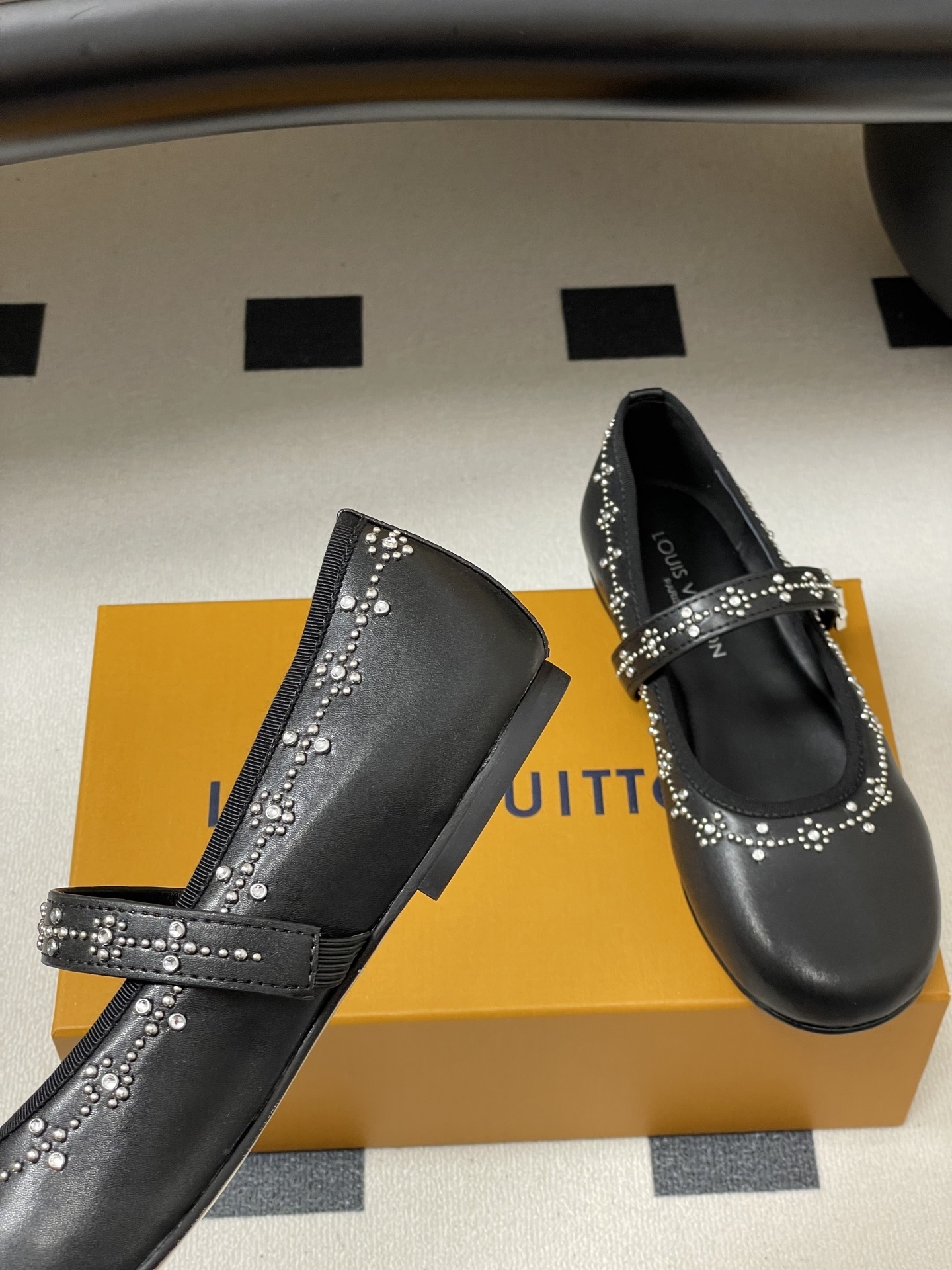 Elegant Black Crystal Studded Mary Jane Flats Dress Shoes