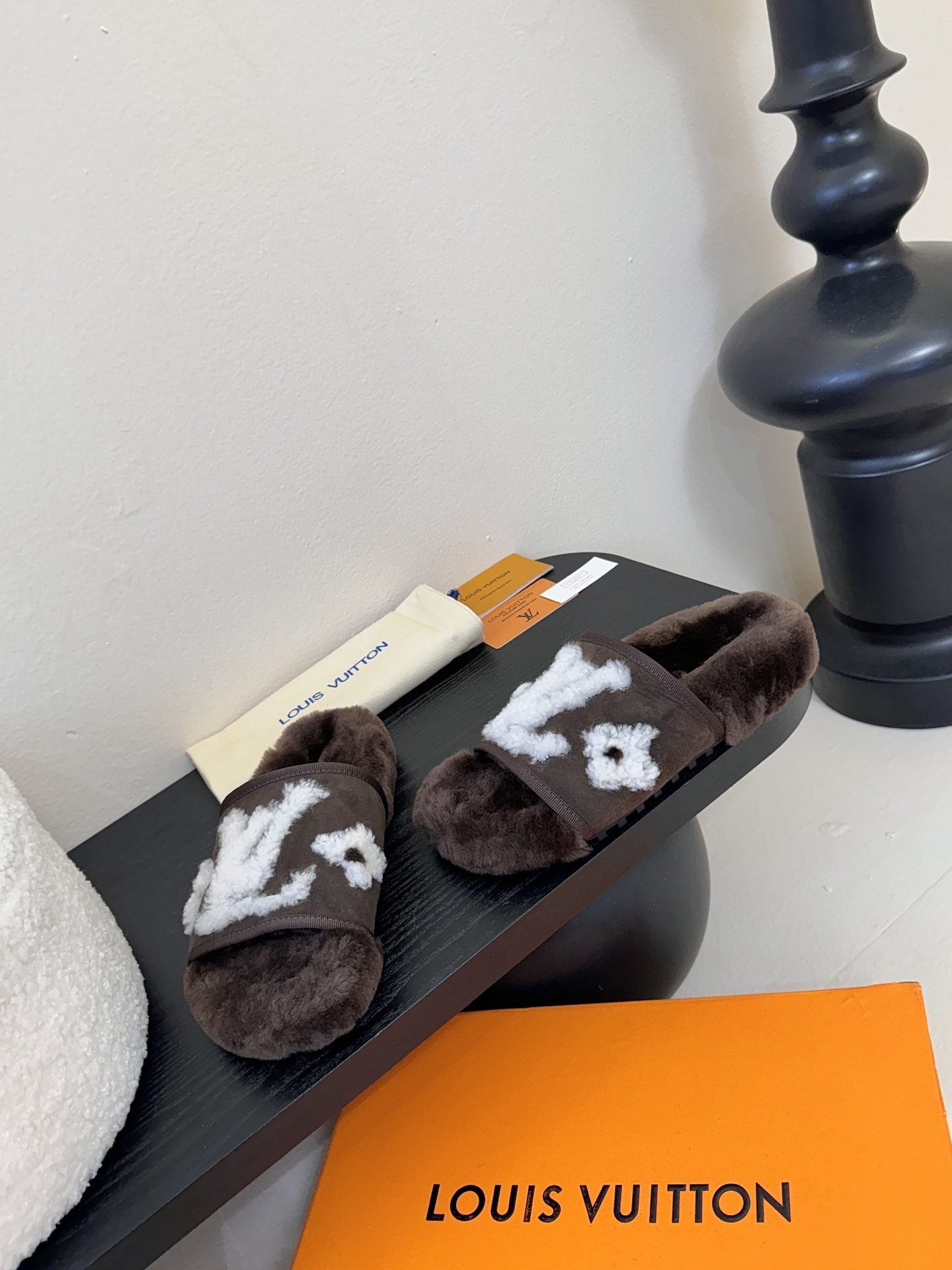Louis Vuitton Brown Fur Slippers - Luxury Shearling Slides for Women