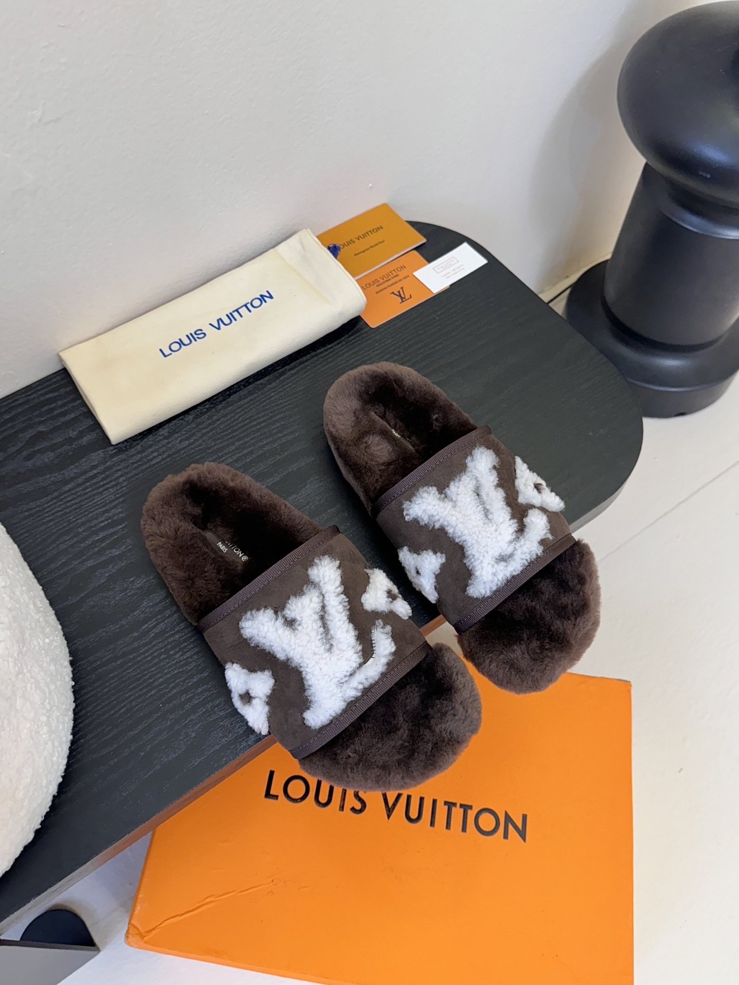 Louis Vuitton Brown Fur Slippers – Luxury Shearling Slides for Women