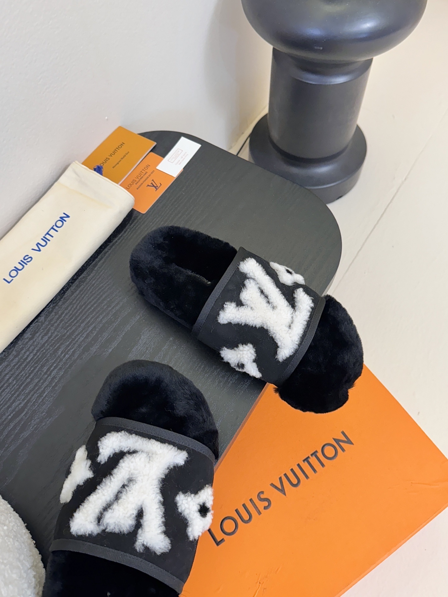 Louis Vuitton Dreamy Flat Loafers Black Shearling Slippers