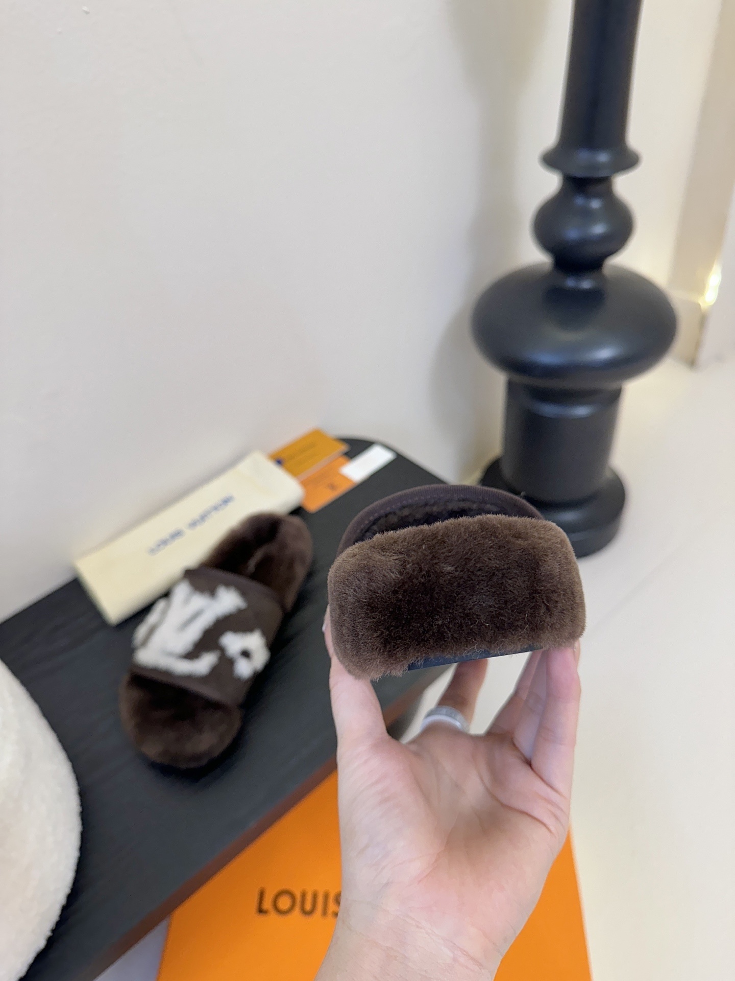 Louis Vuitton Brown Shearling Flat Mules - Luxury Plush Slippers