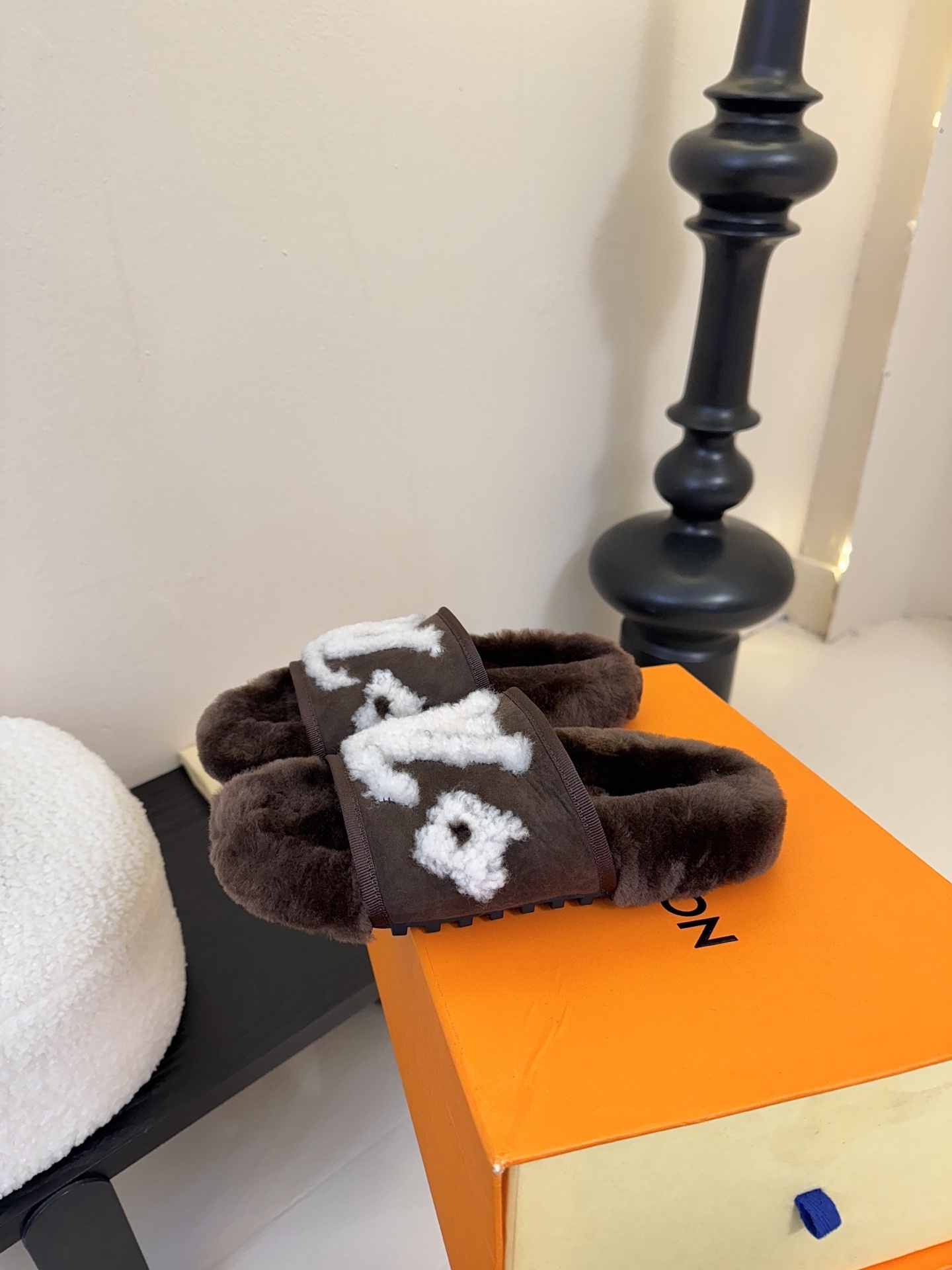 Louis Vuitton Brown Shearling Flat Mules - Luxury Plush Slippers