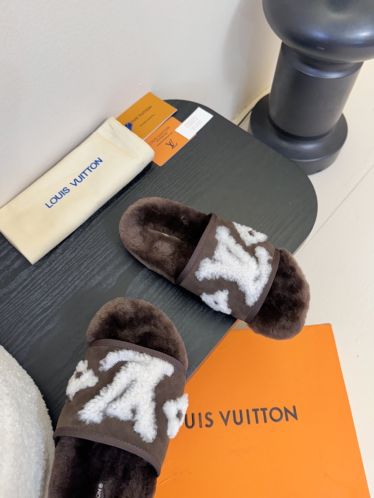 Louis Vuitton Brown Shearling Flat Mules - Luxury Plush Slippers