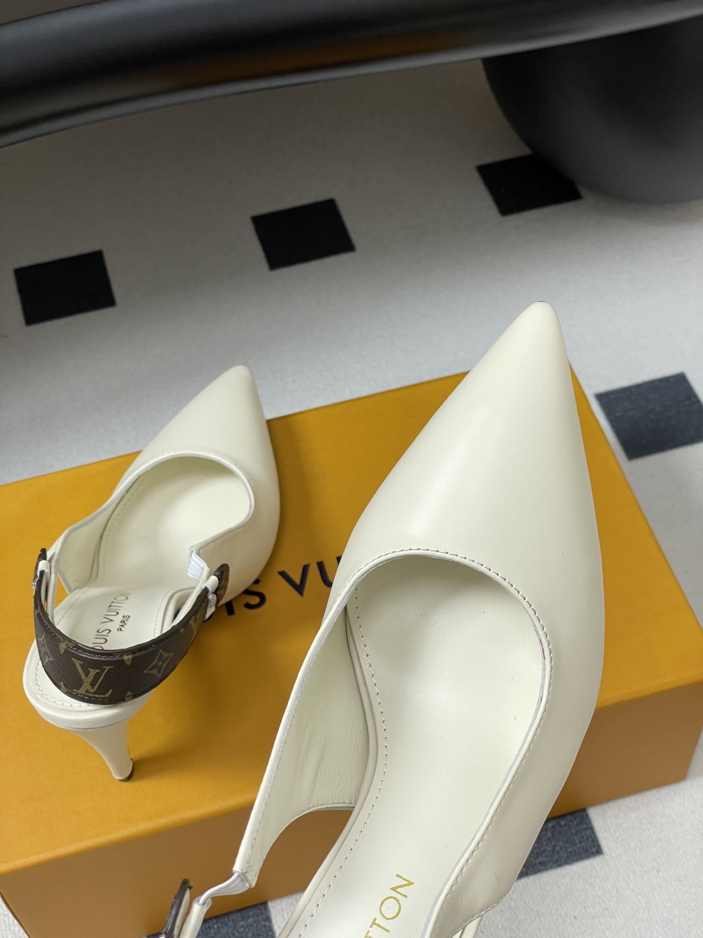 Louis Vuitton White Leather Monogram Slingback Pointed Toe Pumps