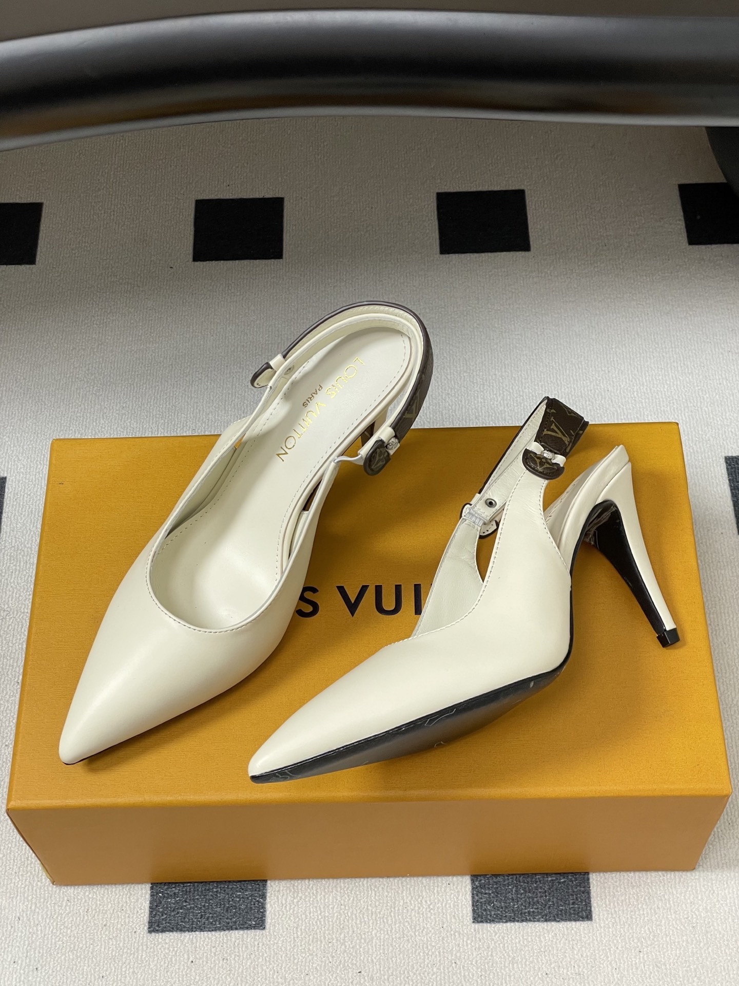 Louis Vuitton White Leather Monogram Slingback Pointed Toe Pumps