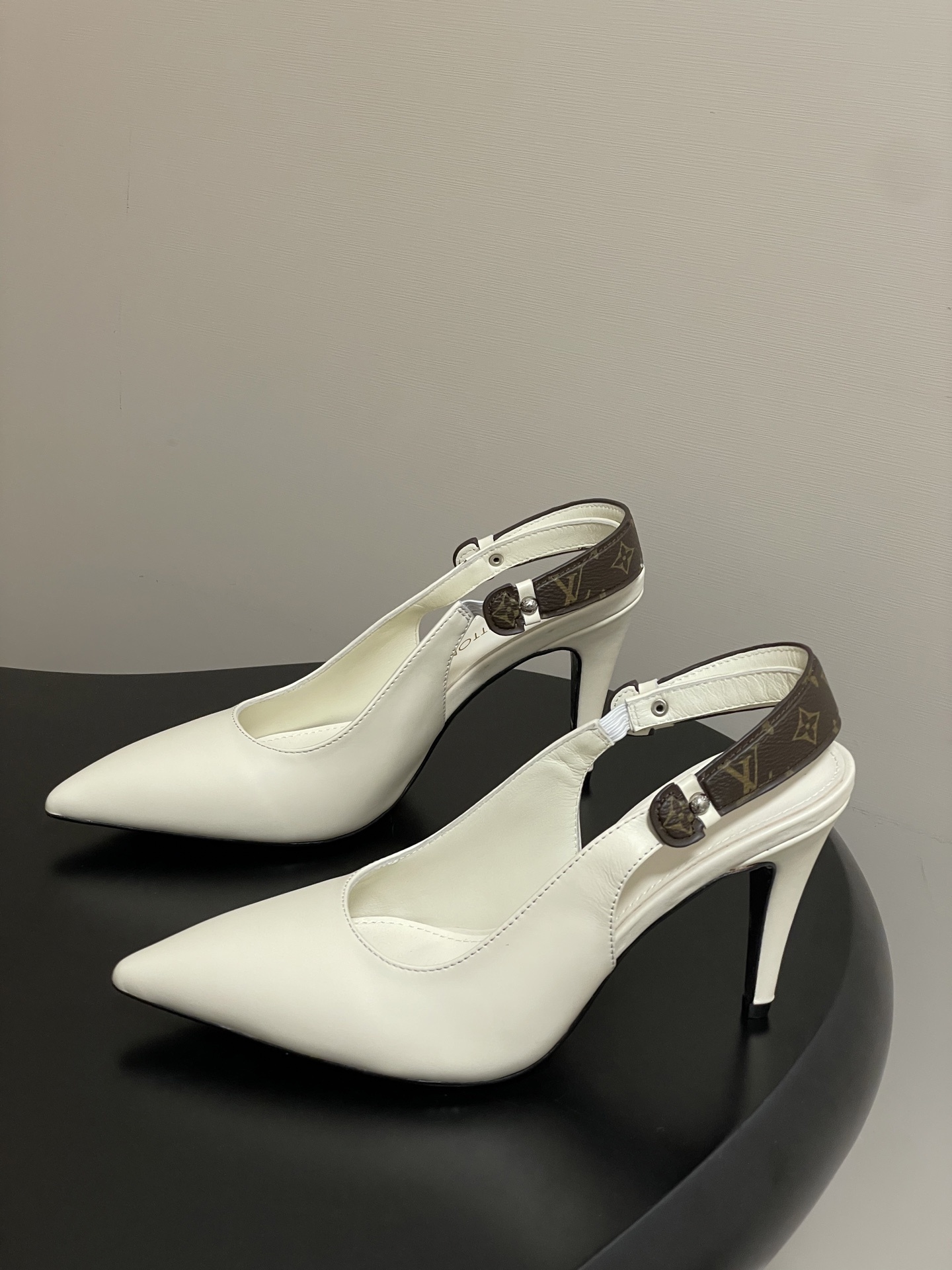 Louis Vuitton White Leather Monogram Slingback Pointed Toe Pumps
